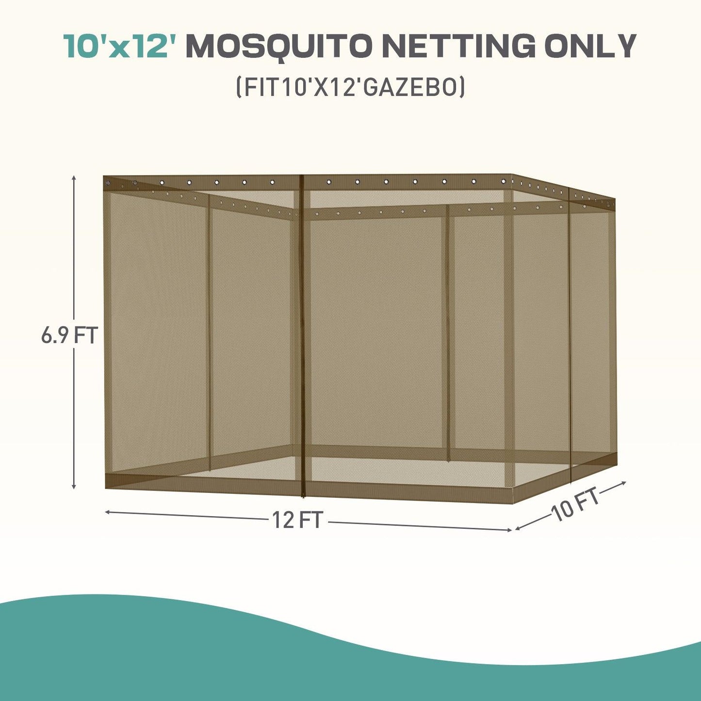 Universal Gazebo Replacement Mosquito Netting Screen 4-Panel Sidewalls with Double Zipper (Only Netting) Brown Aoodor