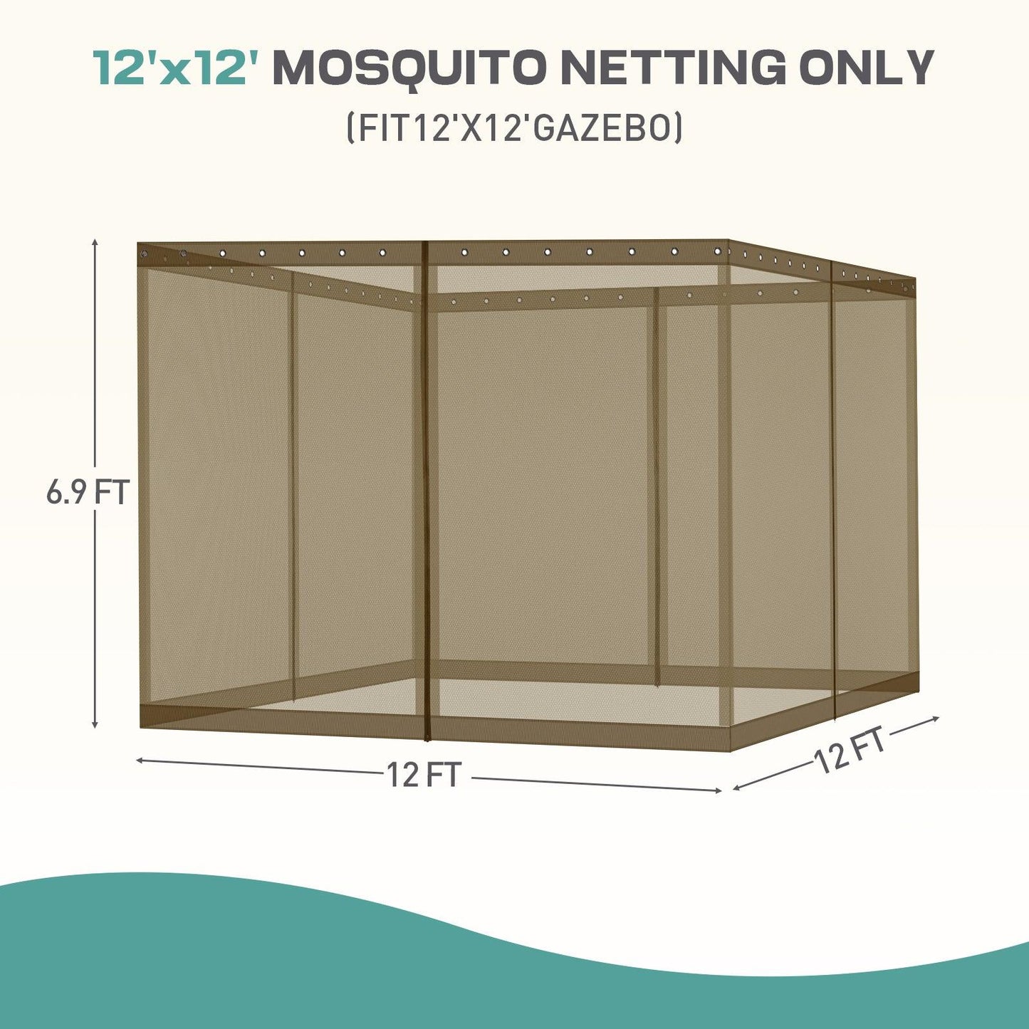 Universal Gazebo Replacement Mosquito Netting Screen 4-Panel Sidewalls with Double Zipper (Only Netting) Brown Aoodor