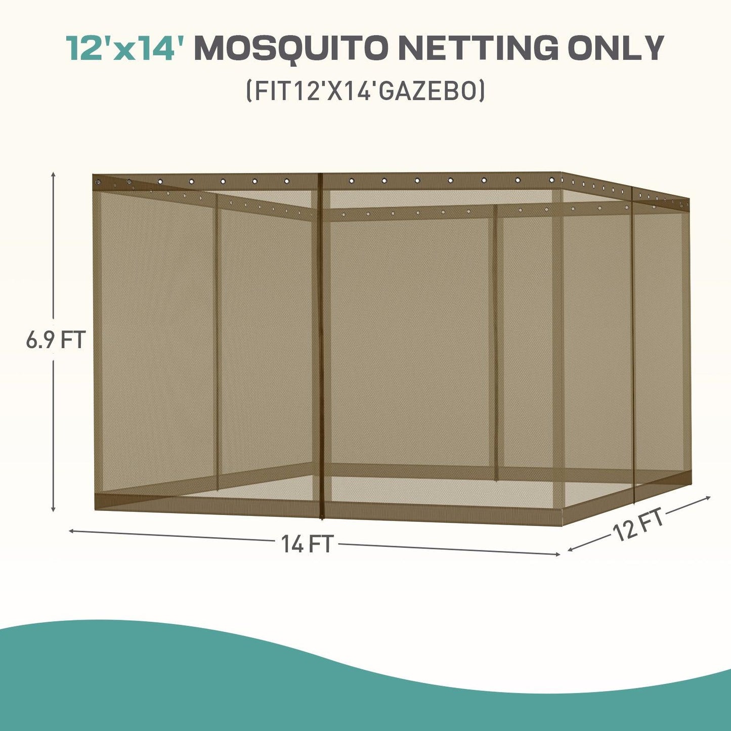 Universal Gazebo Replacement Mosquito Netting Screen 4-Panel Sidewalls with Double Zipper (Only Netting) Brown Aoodor