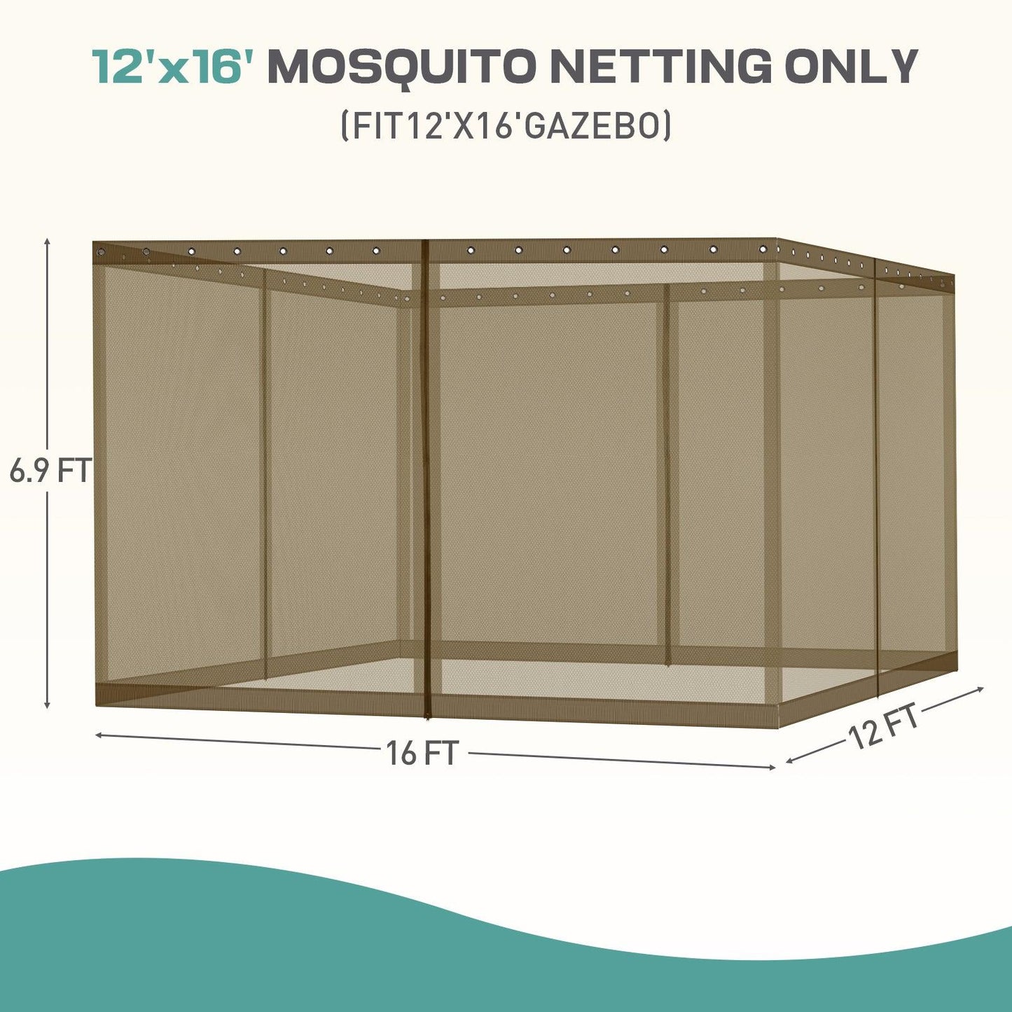Universal Gazebo Replacement Mosquito Netting Screen 4-Panel Sidewalls with Double Zipper (Only Netting) Brown Aoodor
