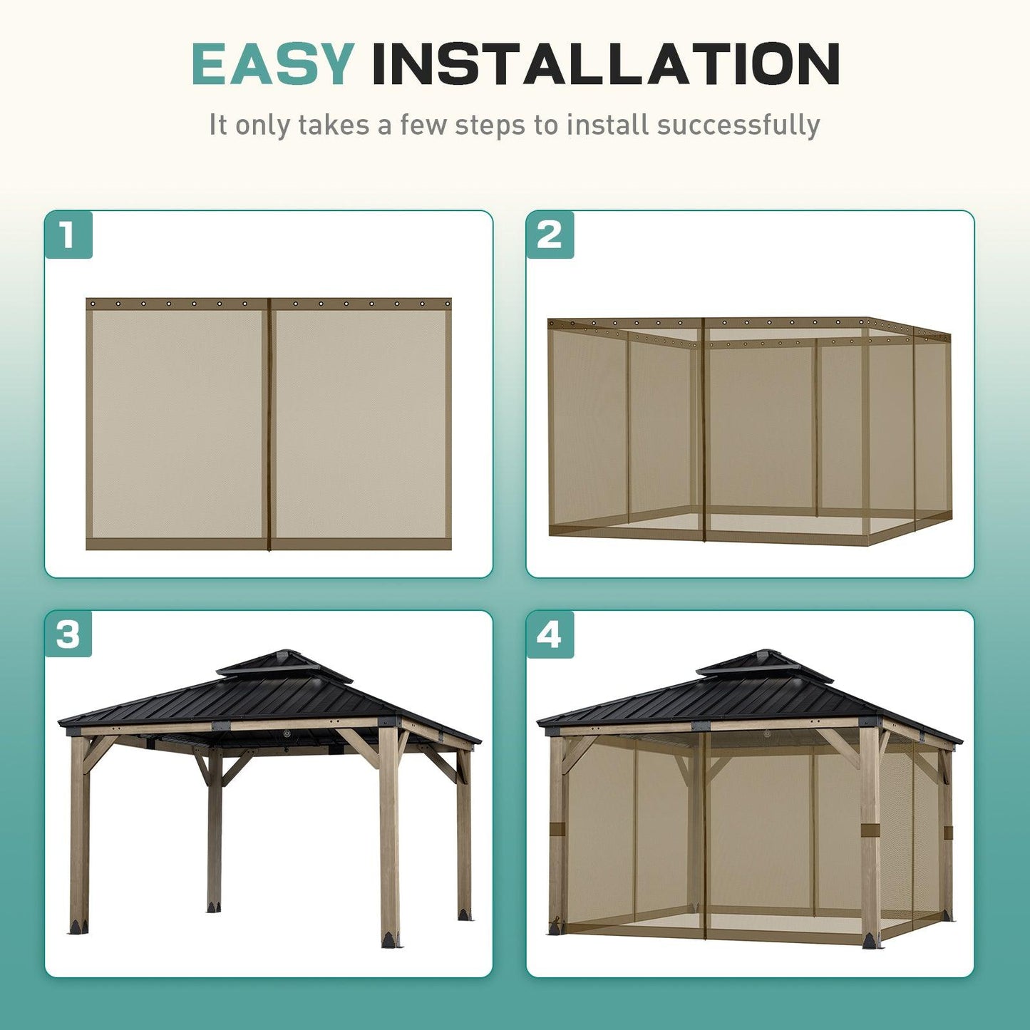 Universal Gazebo Replacement Mosquito Netting Screen 4-Panel Sidewalls with Double Zipper (Only Netting) Brown Aoodor