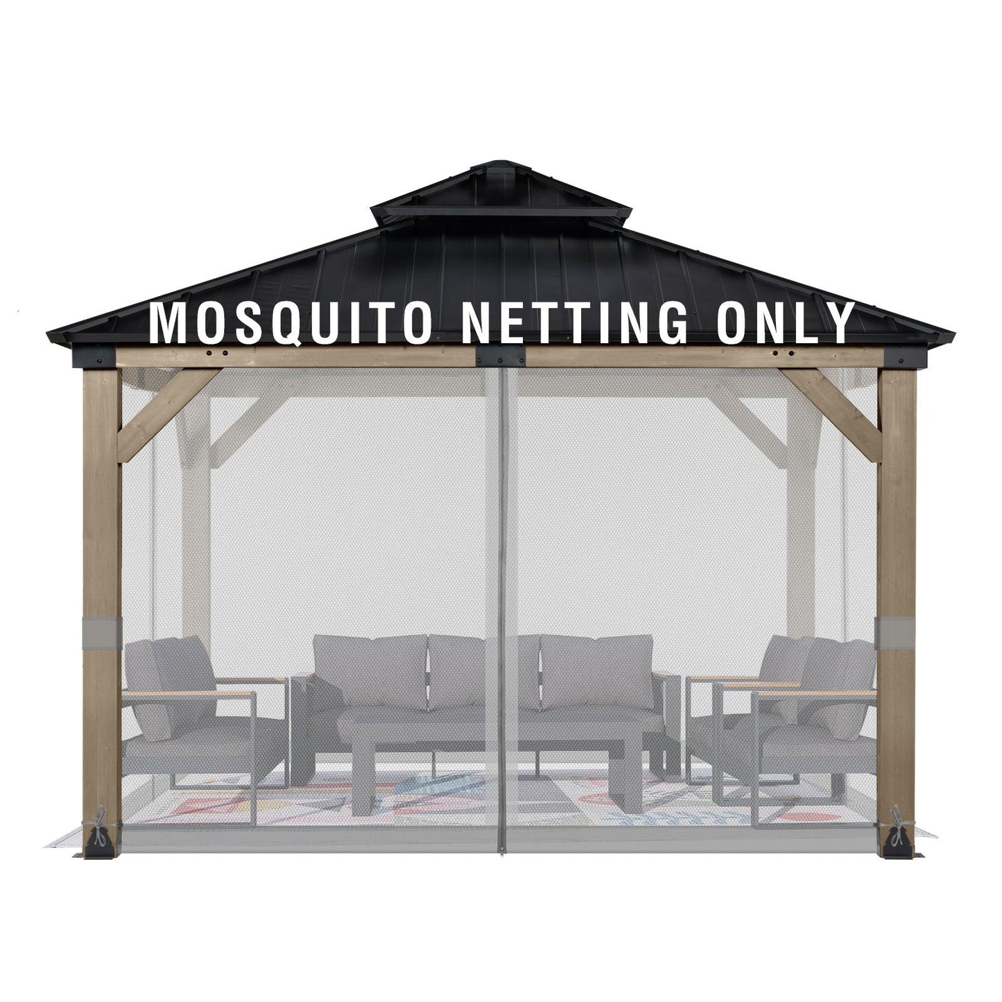 Universal Gazebo Replacement Mosquito Netting Screen 4-Panel Sidewalls with Double Zipper (Only Netting) Gray Aoodor