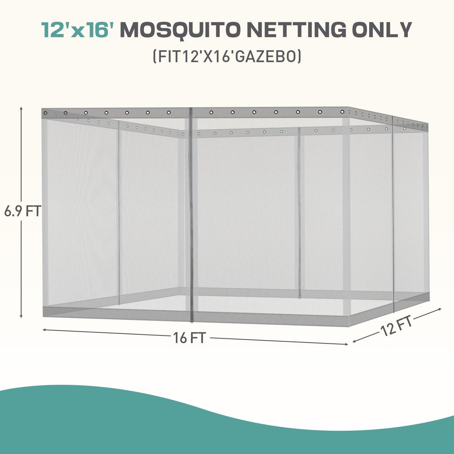 Universal Gazebo Replacement Mosquito Netting Screen 4-Panel Sidewalls with Double Zipper (Only Netting) Gray Aoodor