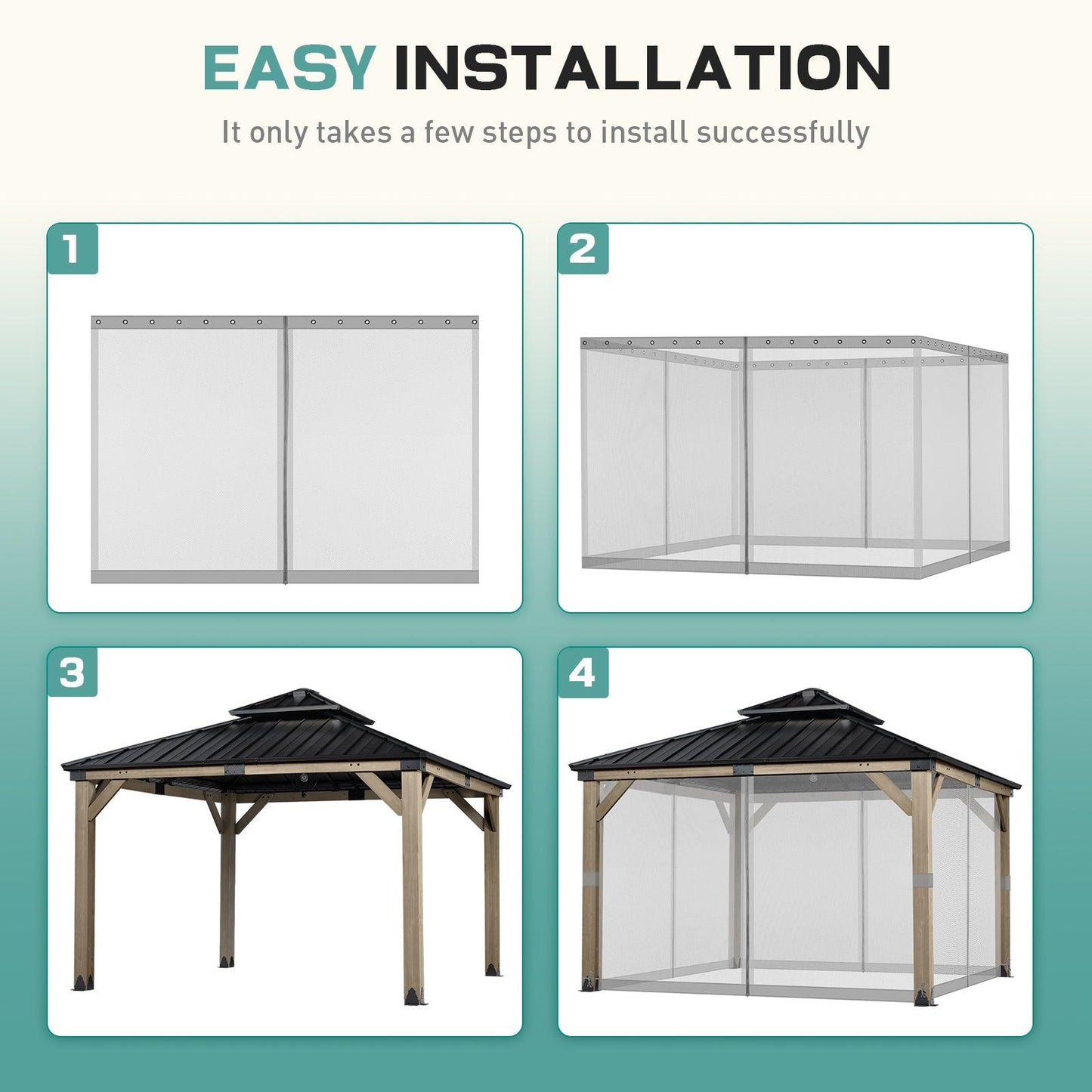 Universal Gazebo Replacement Mosquito Netting Screen 4-Panel Sidewalls with Double Zipper (Only Netting) Gray Aoodor