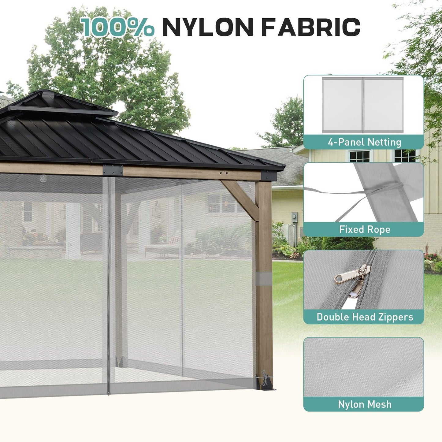 Universal Gazebo Replacement Mosquito Netting Screen 4-Panel Sidewalls with Double Zipper (Only Netting) Gray Aoodor
