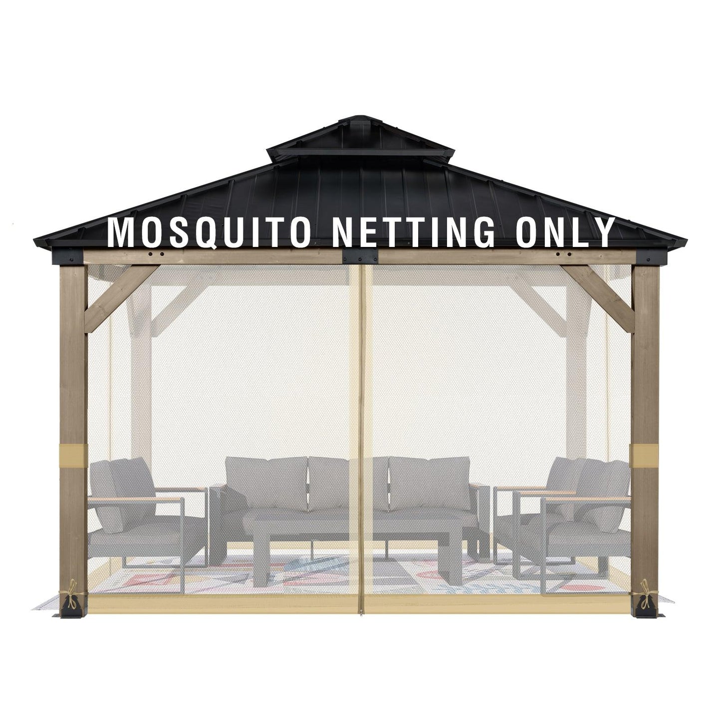 Universal Gazebo Replacement Mosquito Netting Screen 4-Panel Sidewalls with Double Zipper (Only Netting) Khaki Aoodor