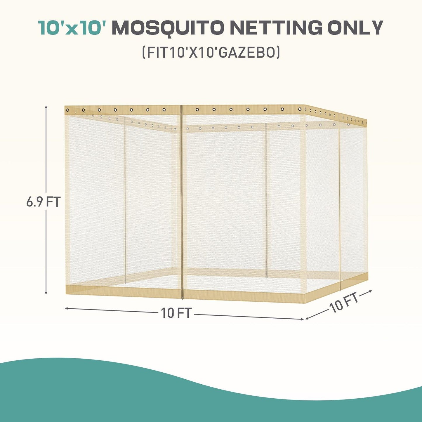 Universal Gazebo Replacement Mosquito Netting Screen 4-Panel Sidewalls with Double Zipper (Only Netting) Khaki Aoodor