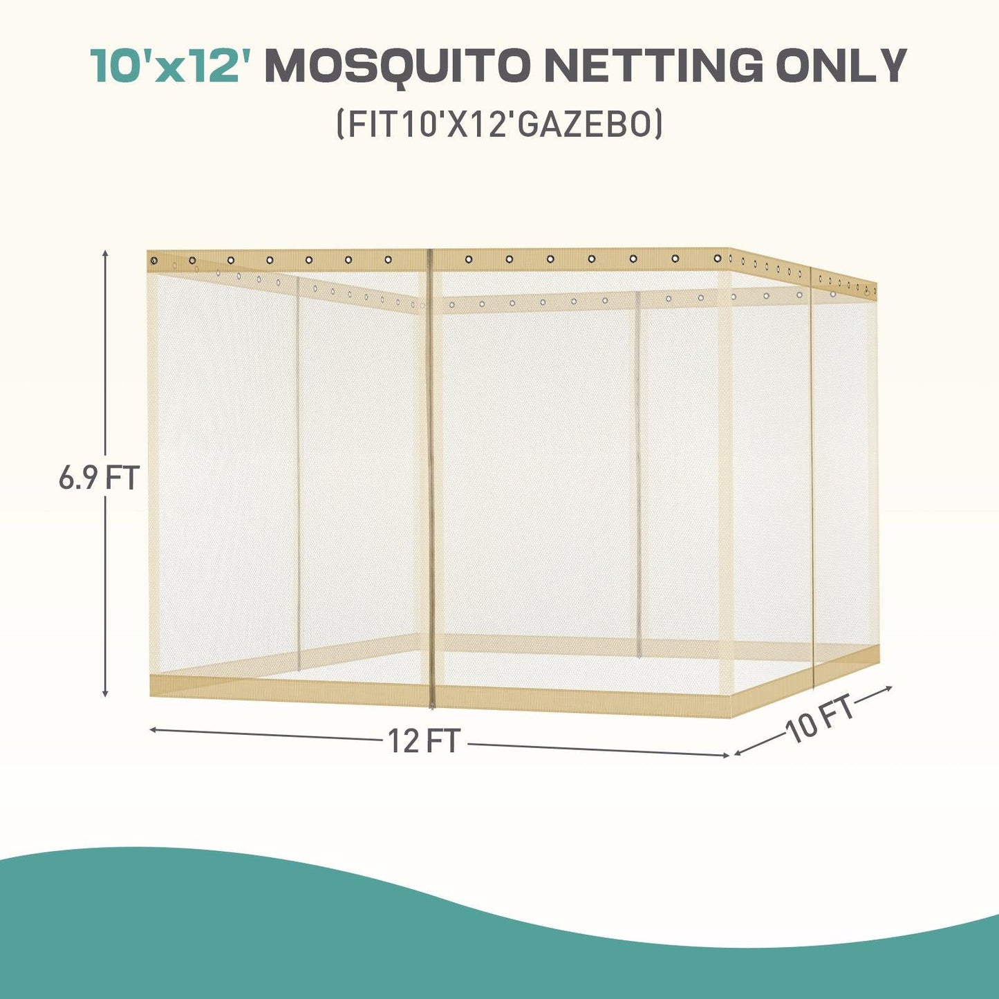 Universal Gazebo Replacement Mosquito Netting Screen 4-Panel Sidewalls with Double Zipper (Only Netting) Khaki Aoodor