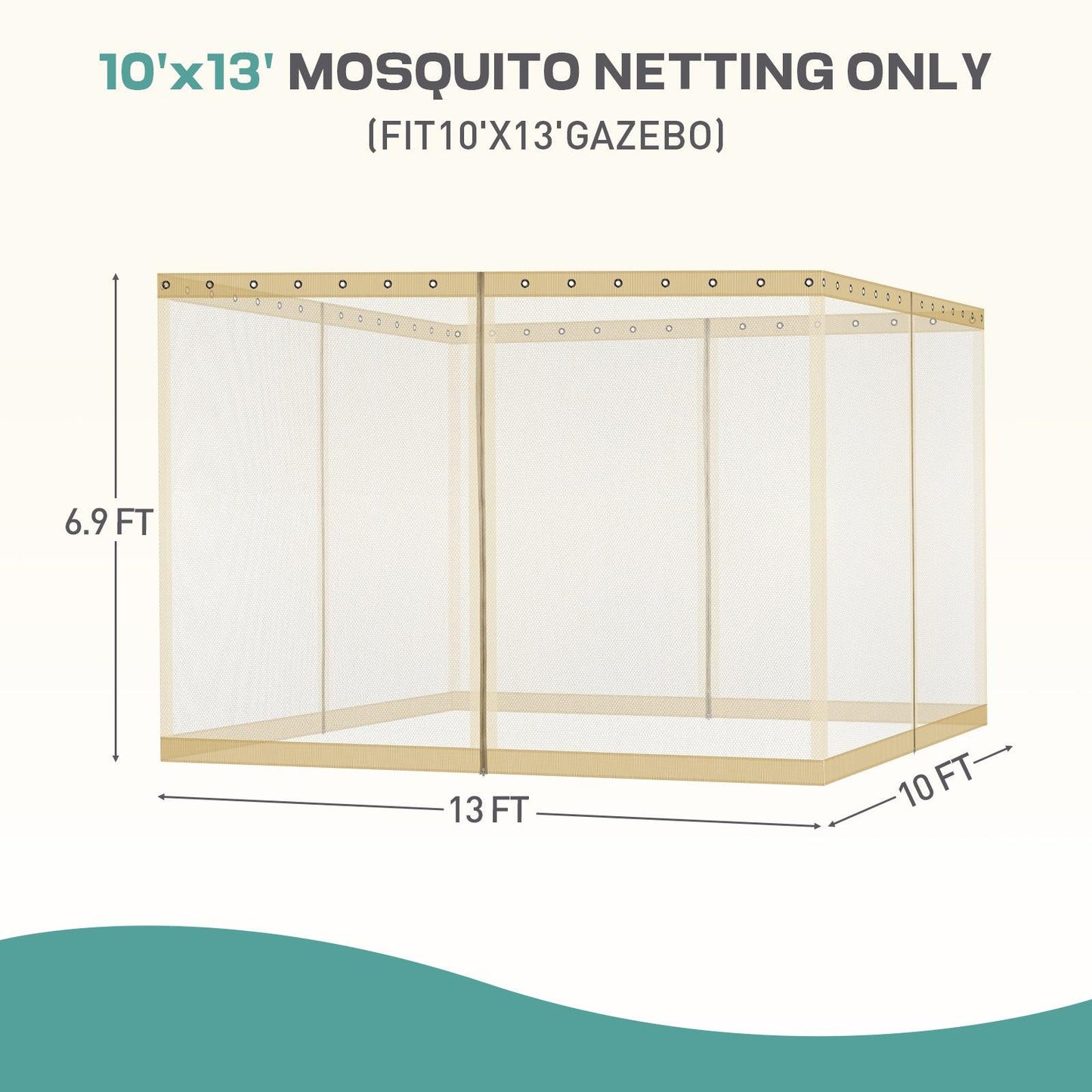 Universal Gazebo Replacement Mosquito Netting Screen 4-Panel Sidewalls with Double Zipper (Only Netting) Khaki Aoodor