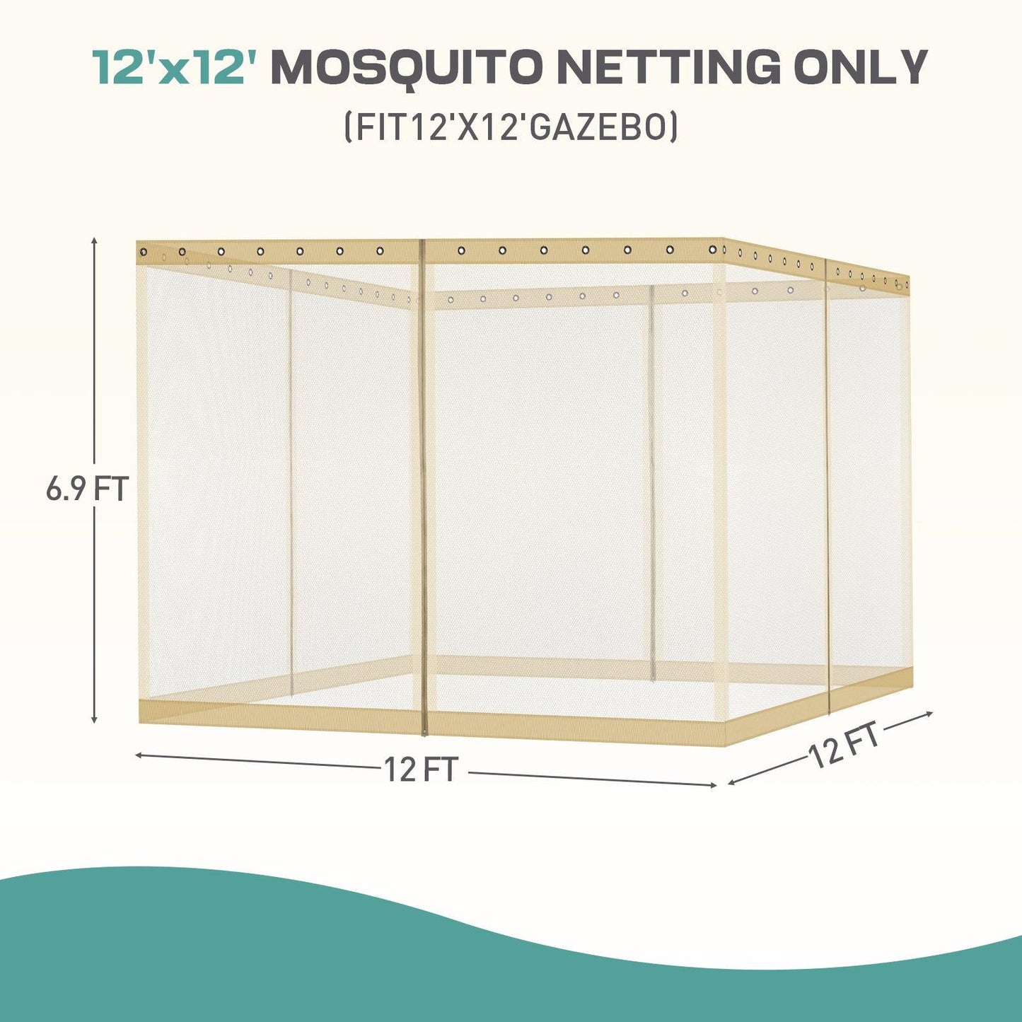 Universal Gazebo Replacement Mosquito Netting Screen 4-Panel Sidewalls with Double Zipper (Only Netting) Khaki Aoodor