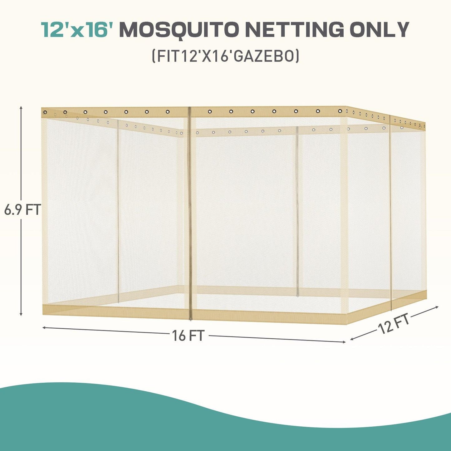 Universal Gazebo Replacement Mosquito Netting Screen 4-Panel Sidewalls with Double Zipper (Only Netting) Khaki Aoodor