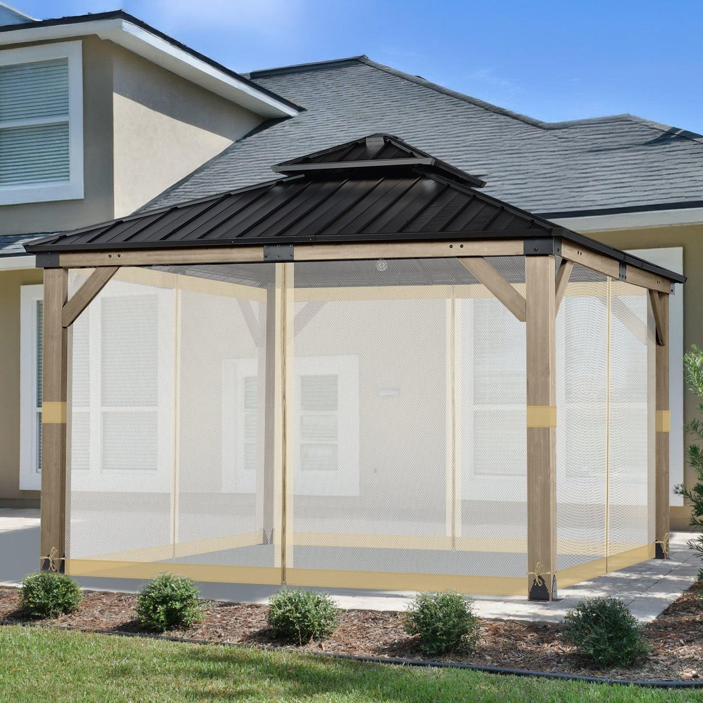 Universal Gazebo Replacement Mosquito Netting Screen 4-Panel Sidewalls with Double Zipper (Only Netting) Khaki Aoodor