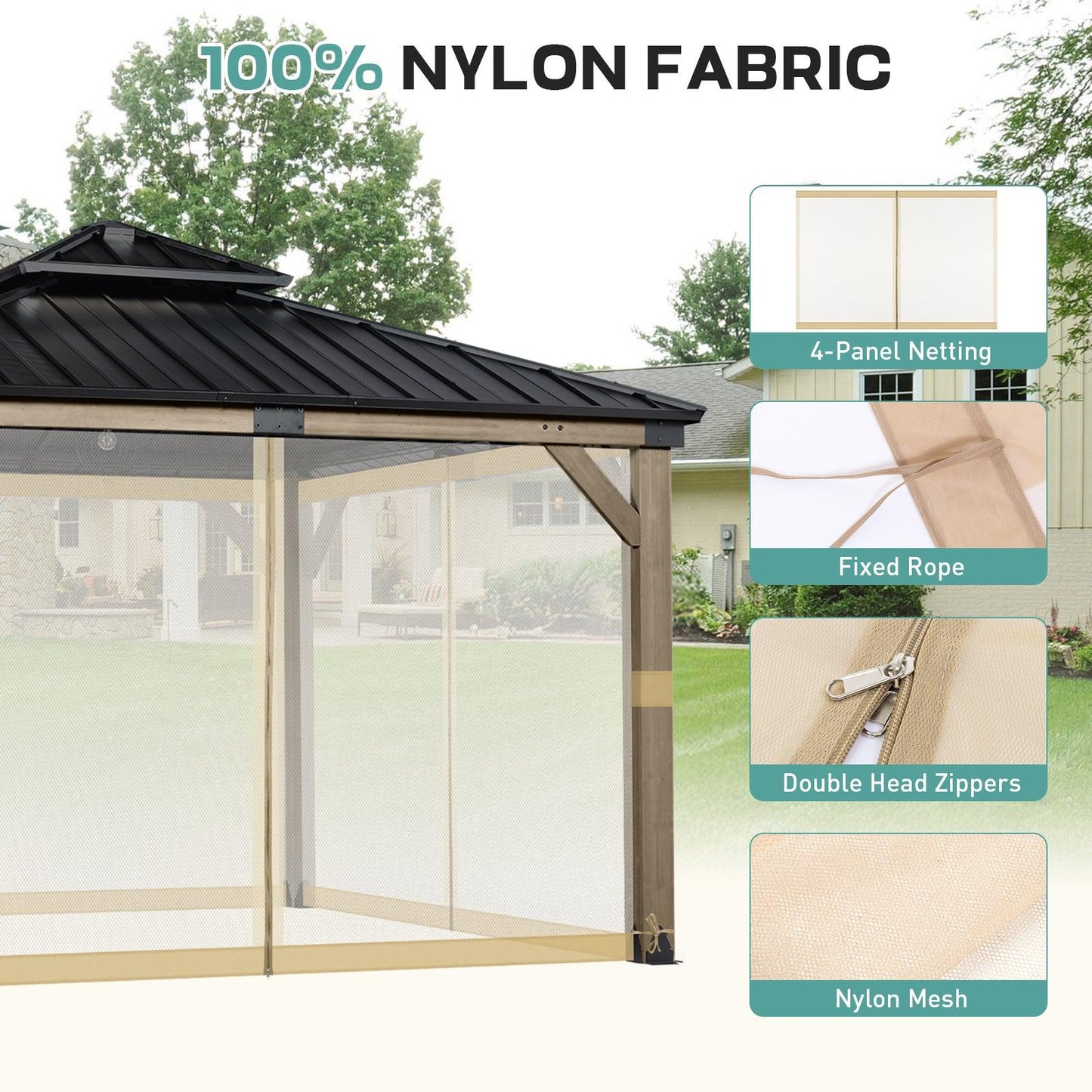 Universal Gazebo Replacement Mosquito Netting Screen 4-Panel Sidewalls with Double Zipper (Only Netting) Khaki Aoodor