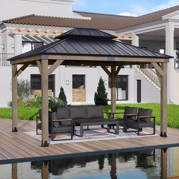 Wood Gazebo,Upgrade Cedar Wooden Frame Gazebo with Galvanized Steel Roof Aoodor