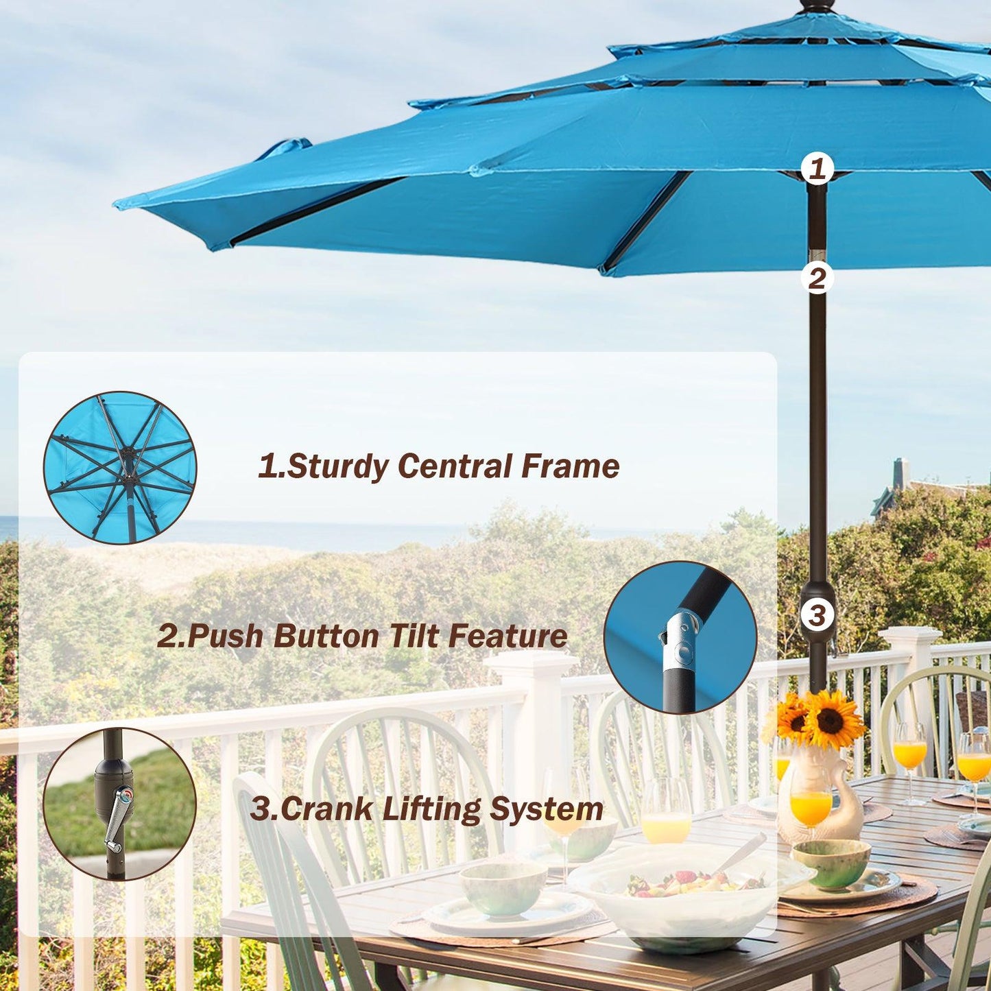 3 Tier 10ft. Patio Umbrella - Market Umbrella with Crank (No Base)