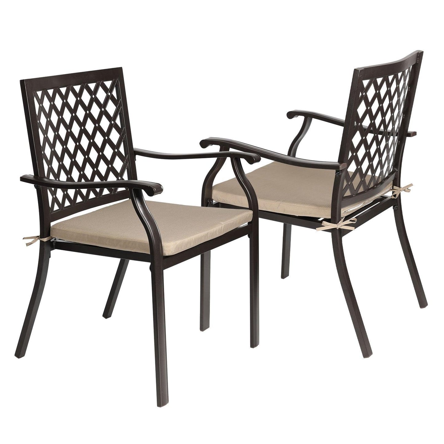 2-Piece Set Outdoor Patio Metal Dining Chairs with Seat Cushions