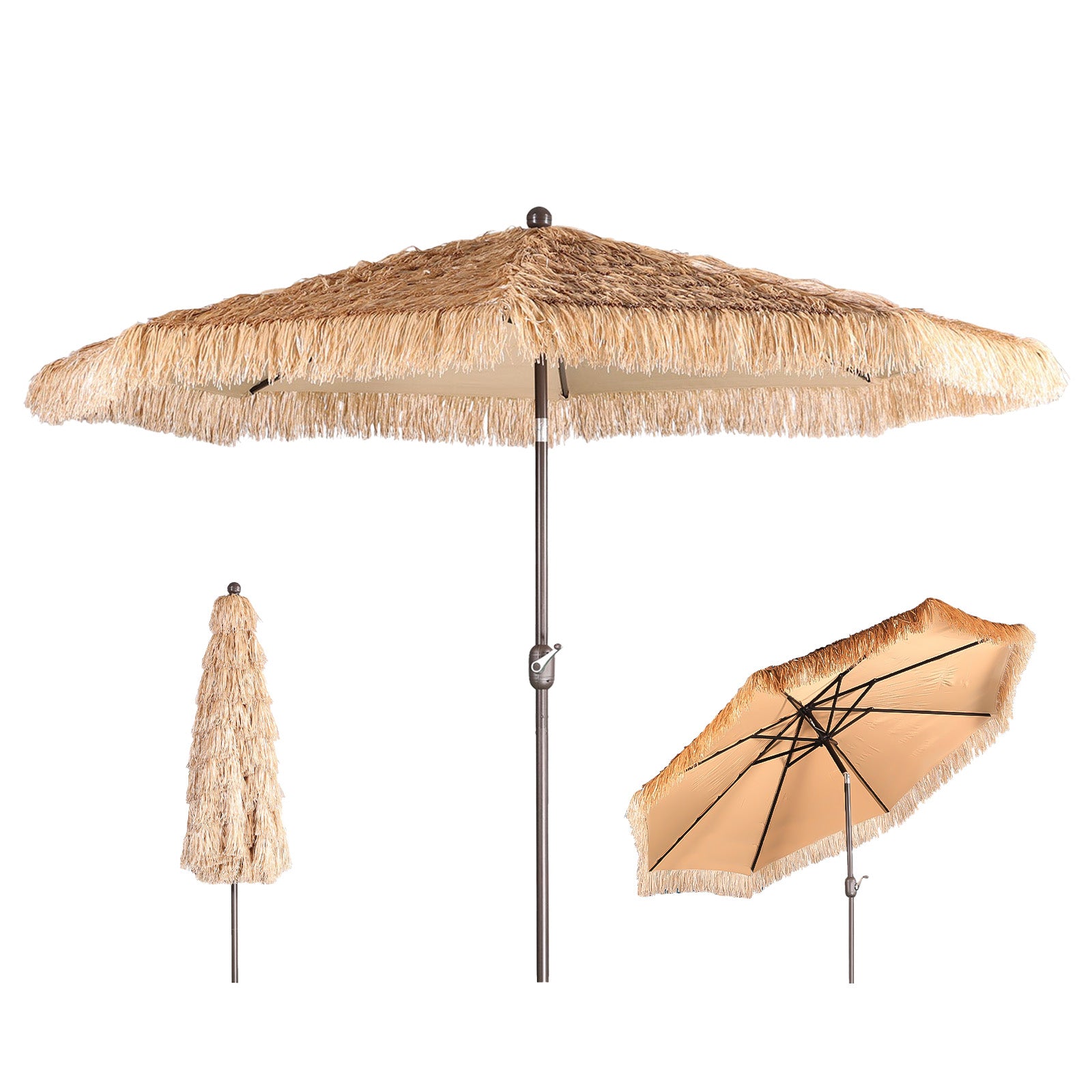 Aoodor 9 ft. Outdoor Thatched Market Umbrella