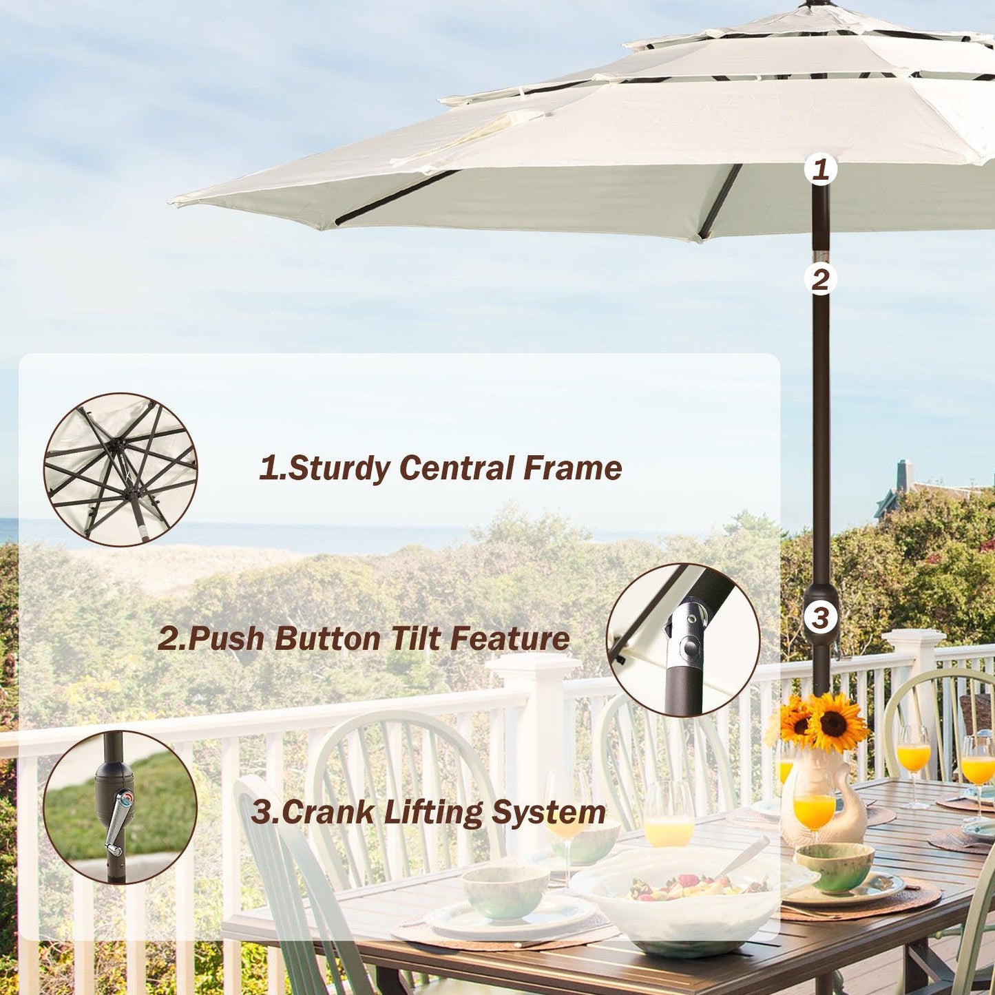 3 Tier 10ft. Patio Umbrella - Market Umbrella with Crank (No Base)