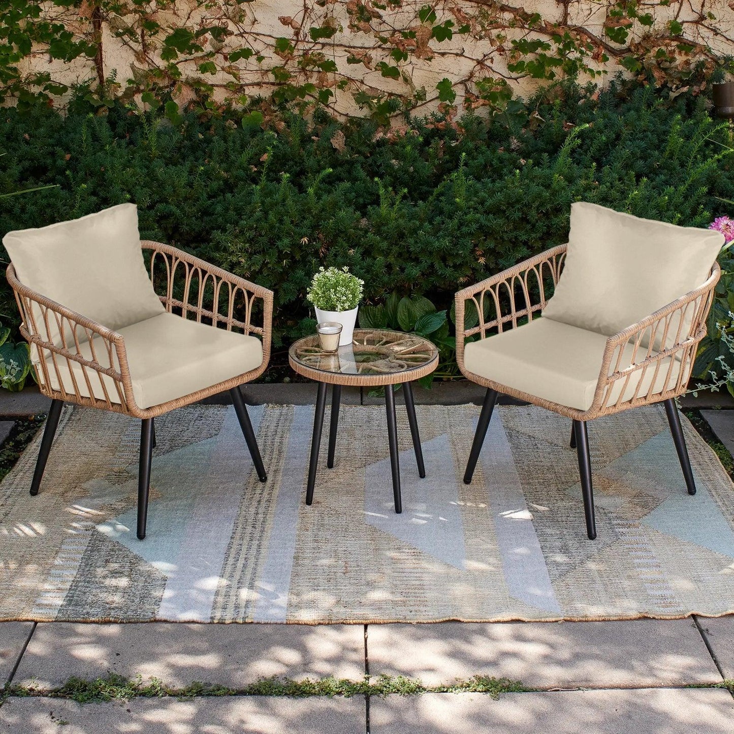 Outdoor Chair Cushions, Patio Deep Seat Cushions with Handle & Adjustable Straps - Khaki