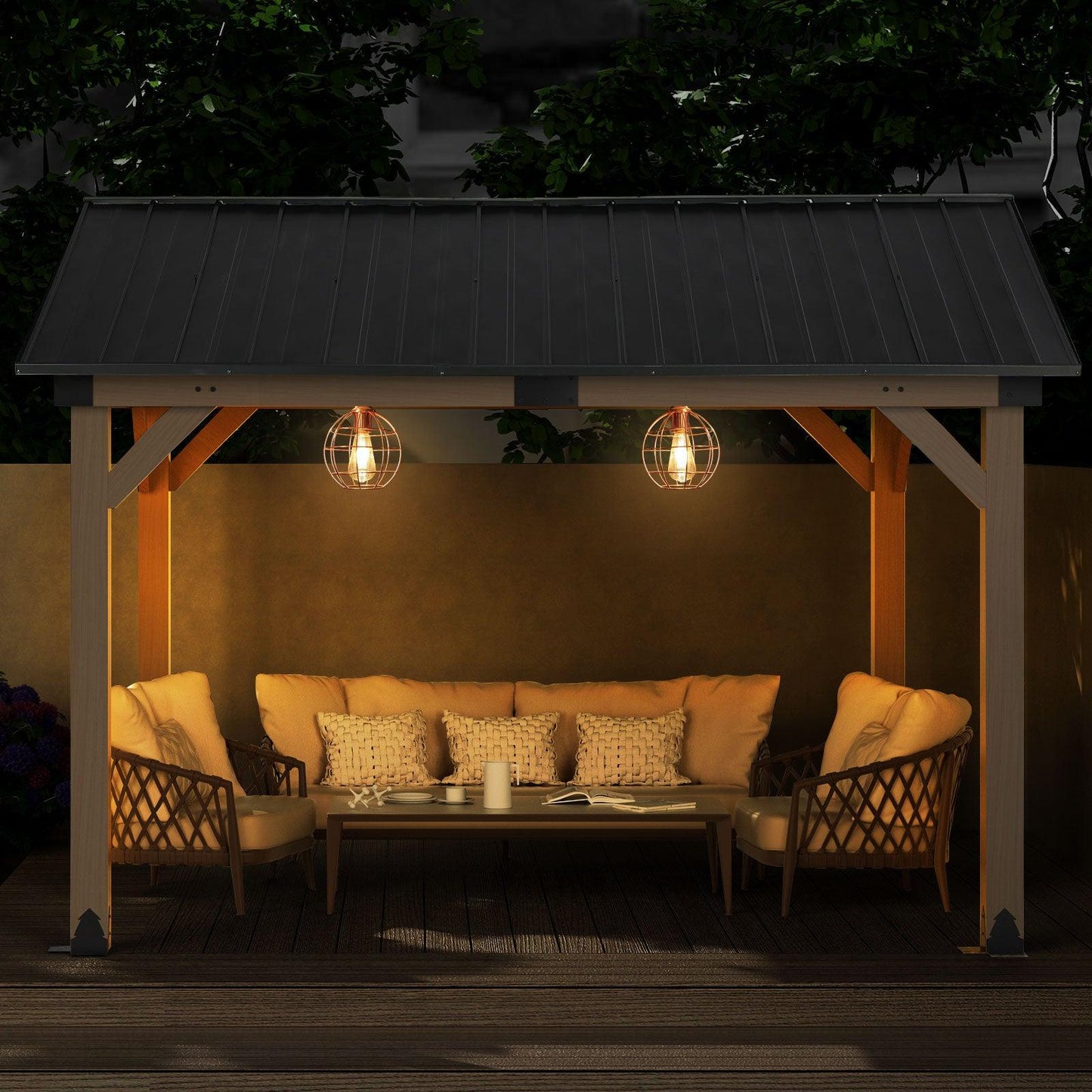 10'x12'/12'x14' Cedar Wood Hardtop Gazebo with Galvanized Steel Roof