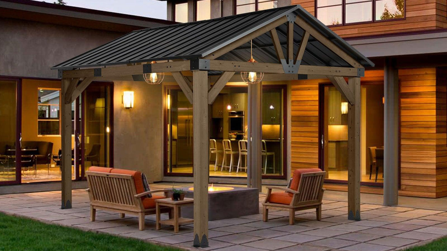 10'x12'/12'x14' Cedar Wood Hardtop Gazebo with Galvanized Steel Roof
