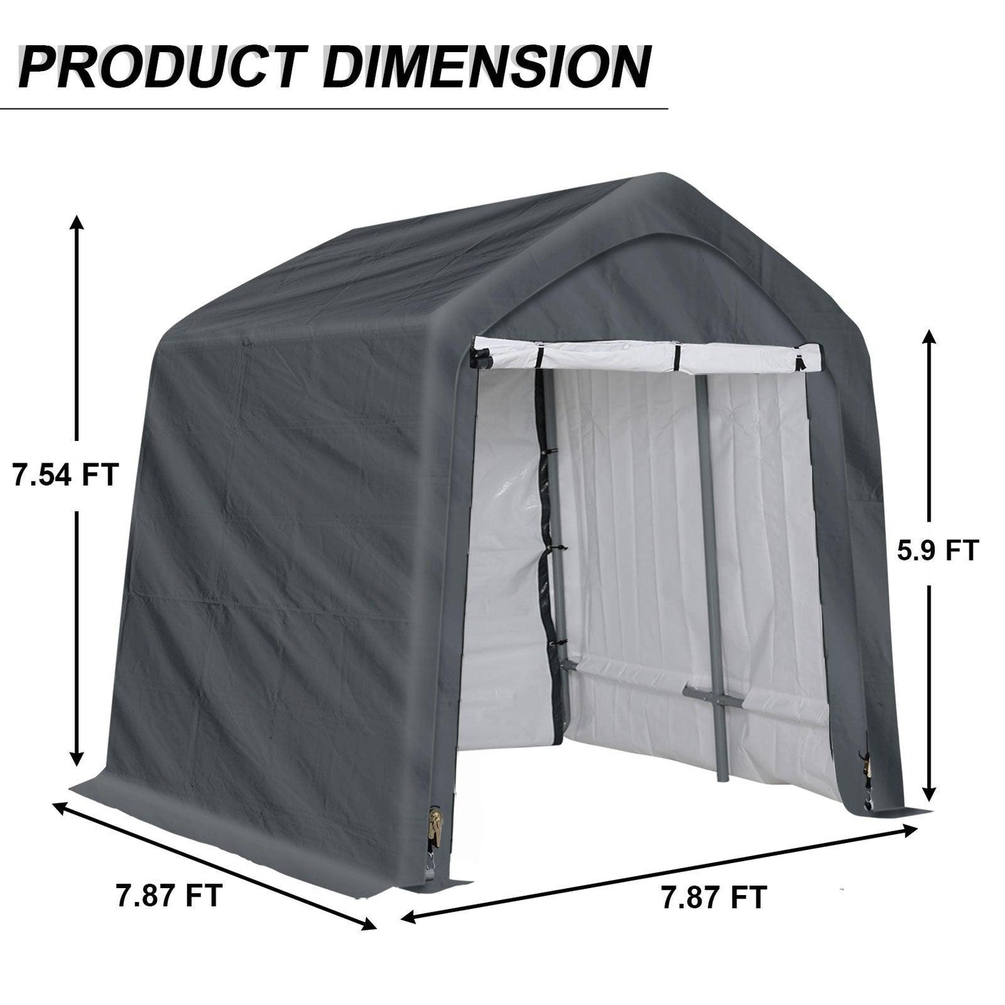 6x6/6x8/8x8/8x12 ft. Heavy Duty Storage Shelter, Portable Shed Carport