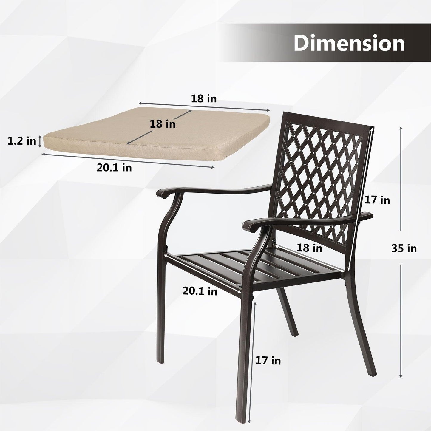 2-Piece Set Outdoor Patio Metal Dining Chairs with Seat Cushions
