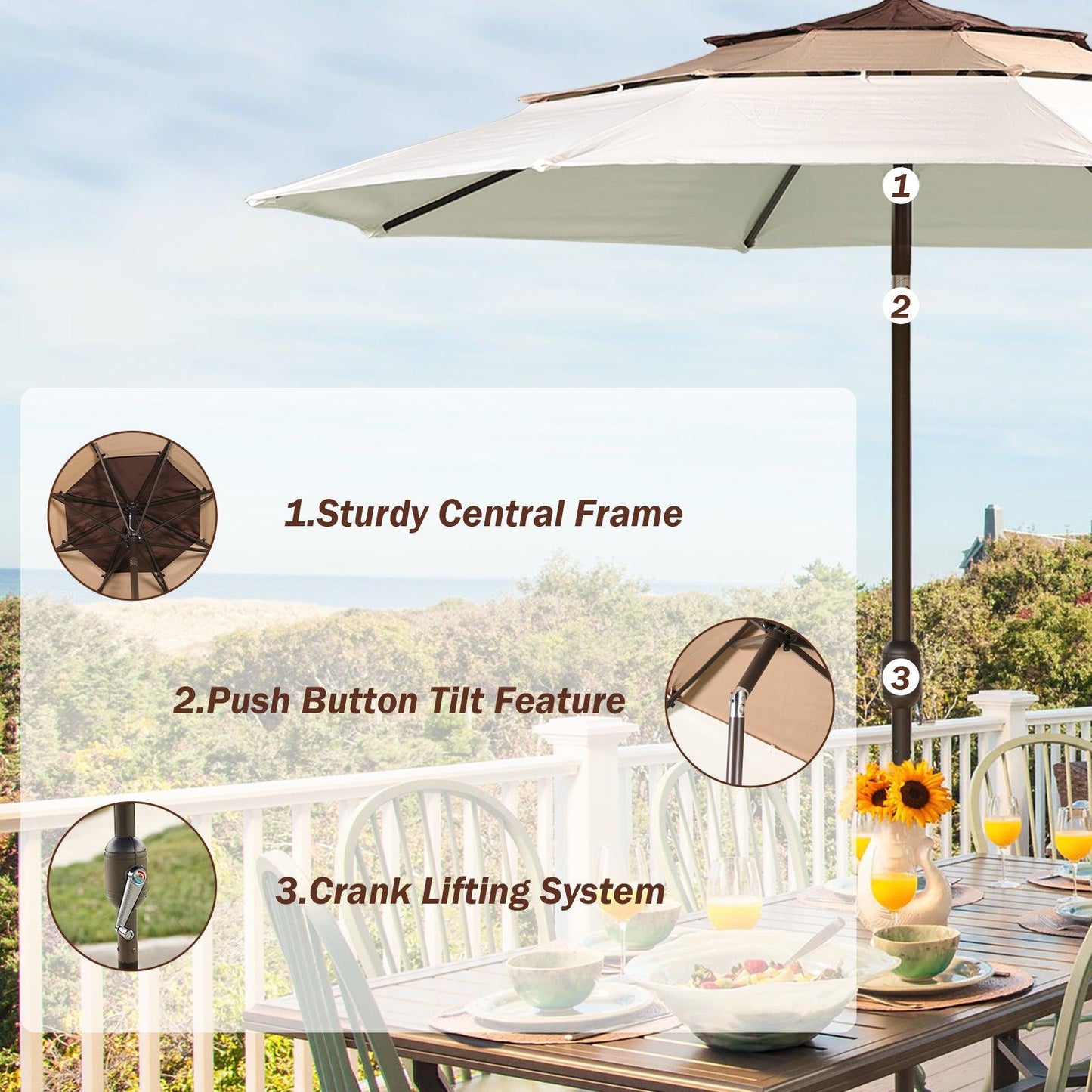 3 Tier 10ft. Patio Umbrella - Market Umbrella with Crank (No Base)