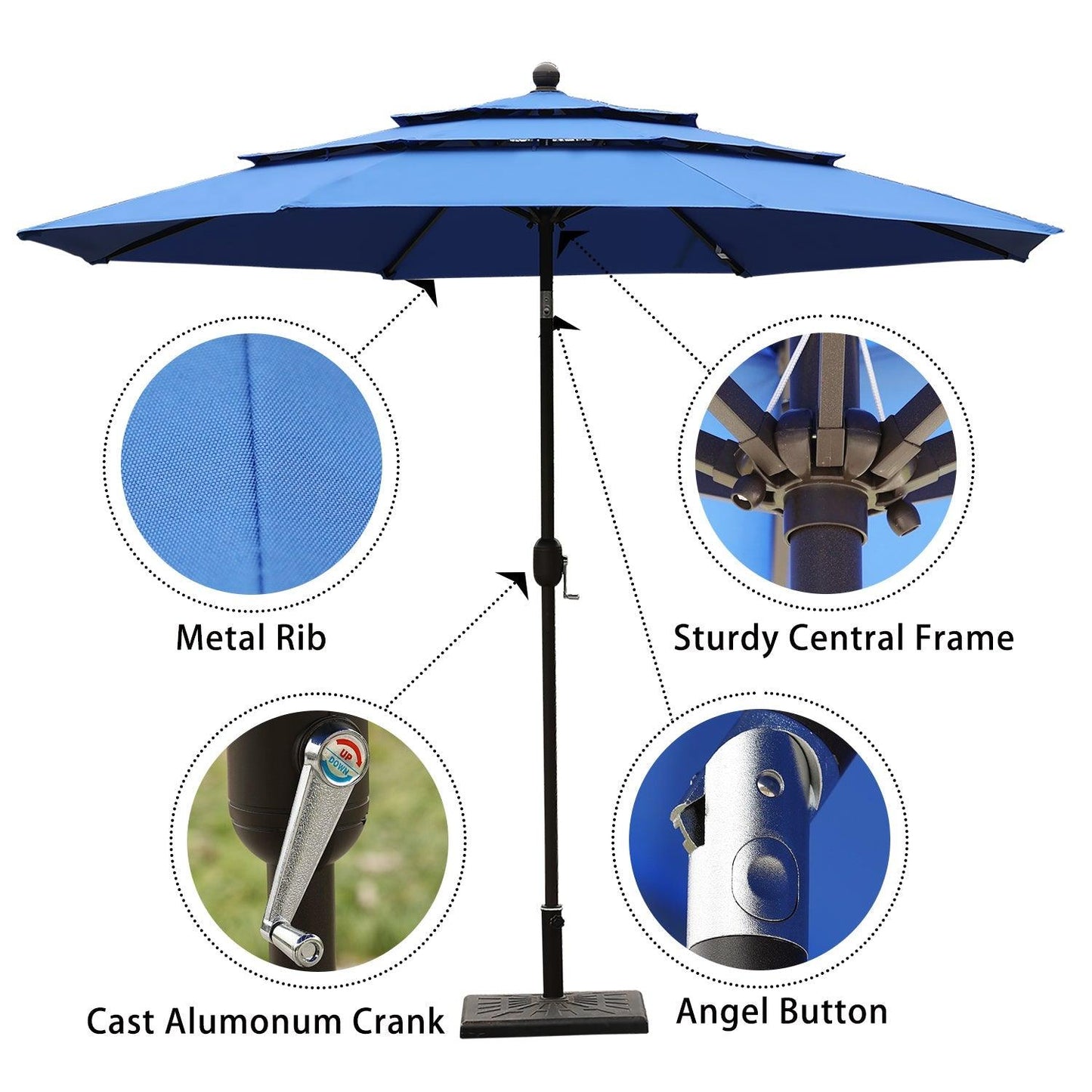 3 Tier 10ft. Patio Umbrella - Market Umbrella with Crank (No Base) Patio Umbrella Aoodor