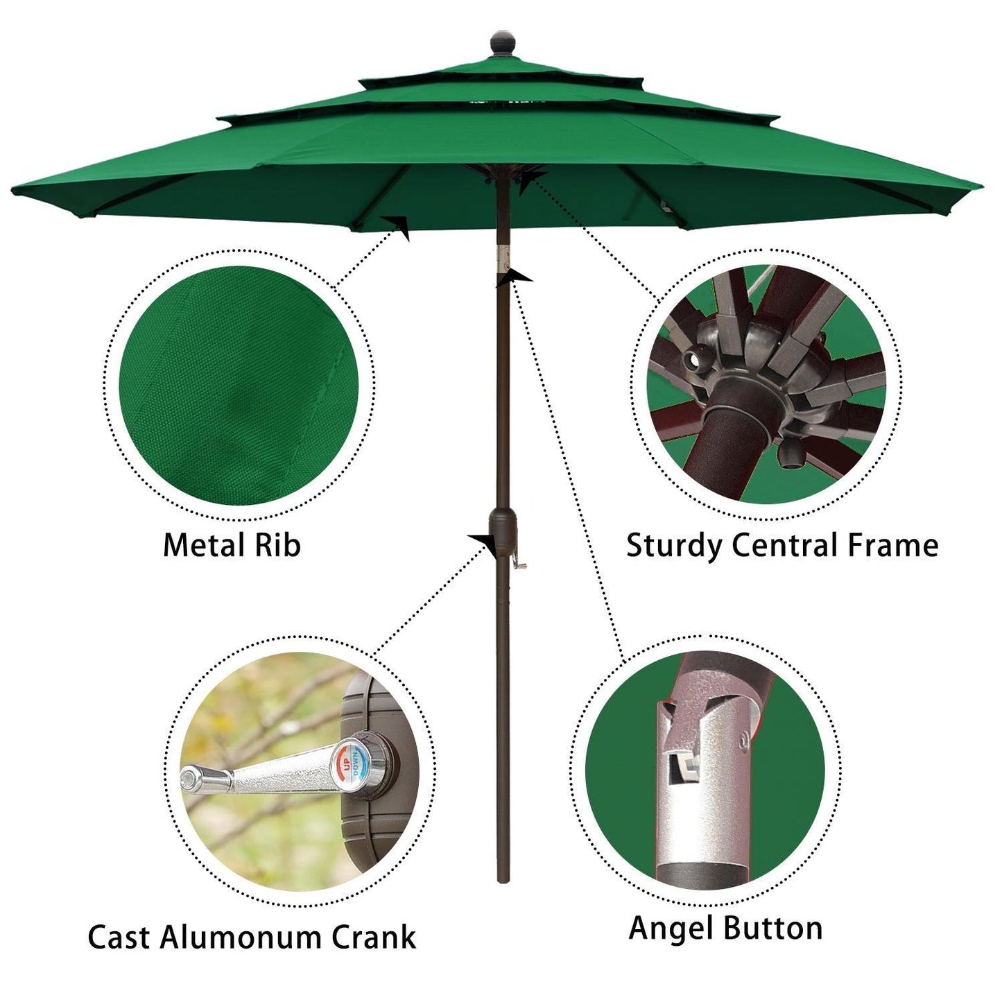 3 Tier 10ft. Patio Umbrella - Market Umbrella with Crank (No Base) Patio Umbrella Aoodor