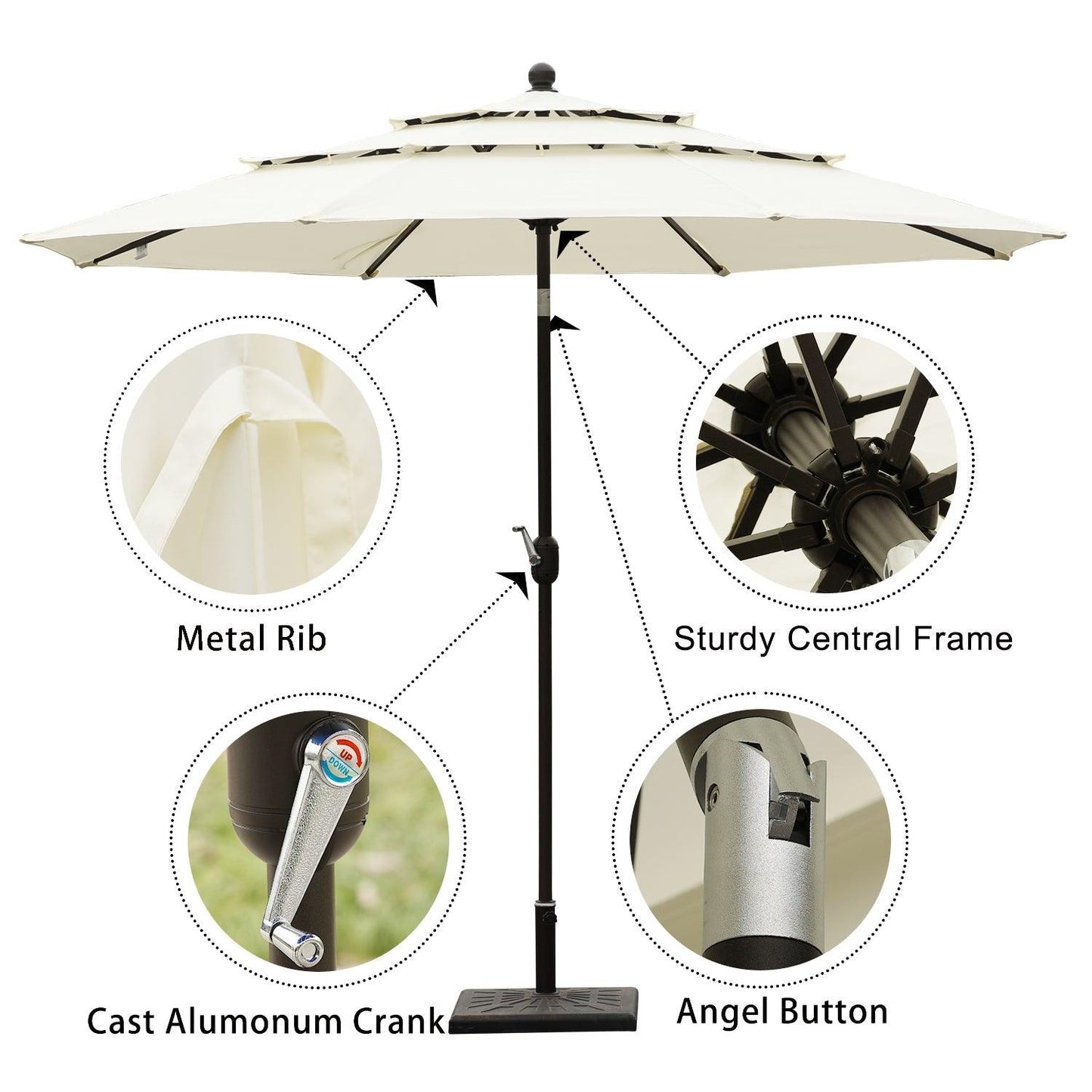 3 Tier 10ft. Patio Umbrella - Market Umbrella with Crank (No Base) Patio Umbrella Aoodor