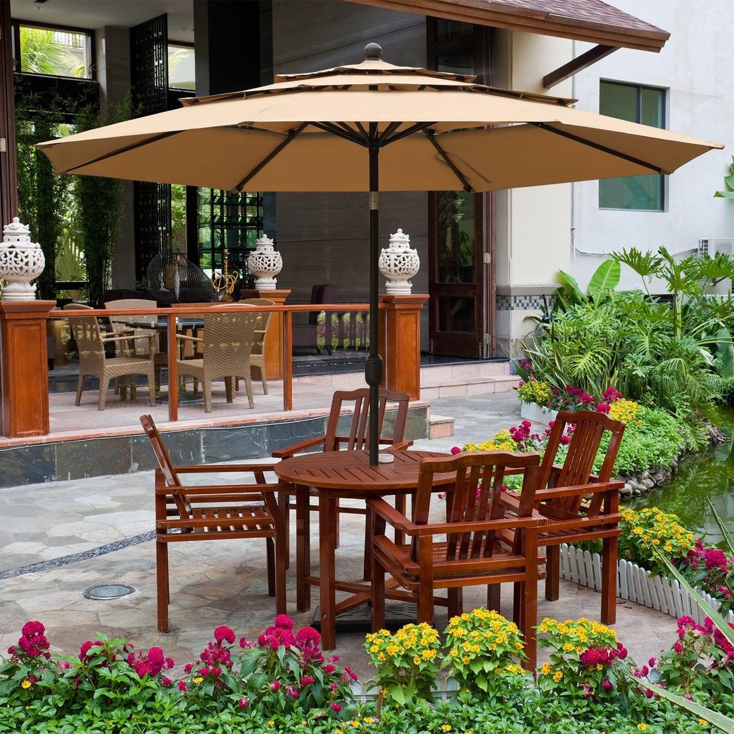 3 Tier 10ft. Patio Umbrella - Market Umbrella with Crank (No Base) Patio Umbrella Aoodor