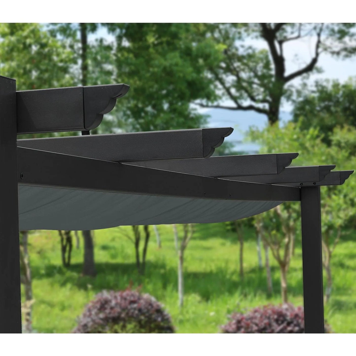 12 x 10 FT Outdoor Pergola with Retractable Shade Canopy, Aluminum Frame, Roller Shade Curtain- Gary Pergola Aoodor