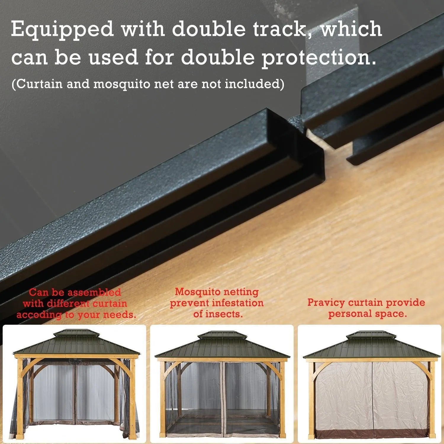 12 x 10 ft. Outdoor Solid Wooden Frame Gazebo with 2-Tier Hardtop Roof Gazebo Aoodor