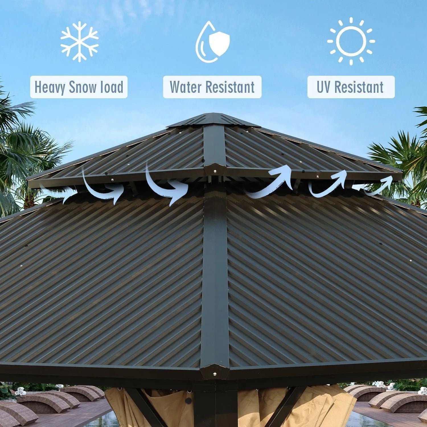 12 x 12 ft. Aluminum Frame Hardtop Roof Gazebo, Outdoor  2-Tier Metal Roof Gazebo with Mosquito Netting and Curtains- Black Gazebo Aoodor LLC