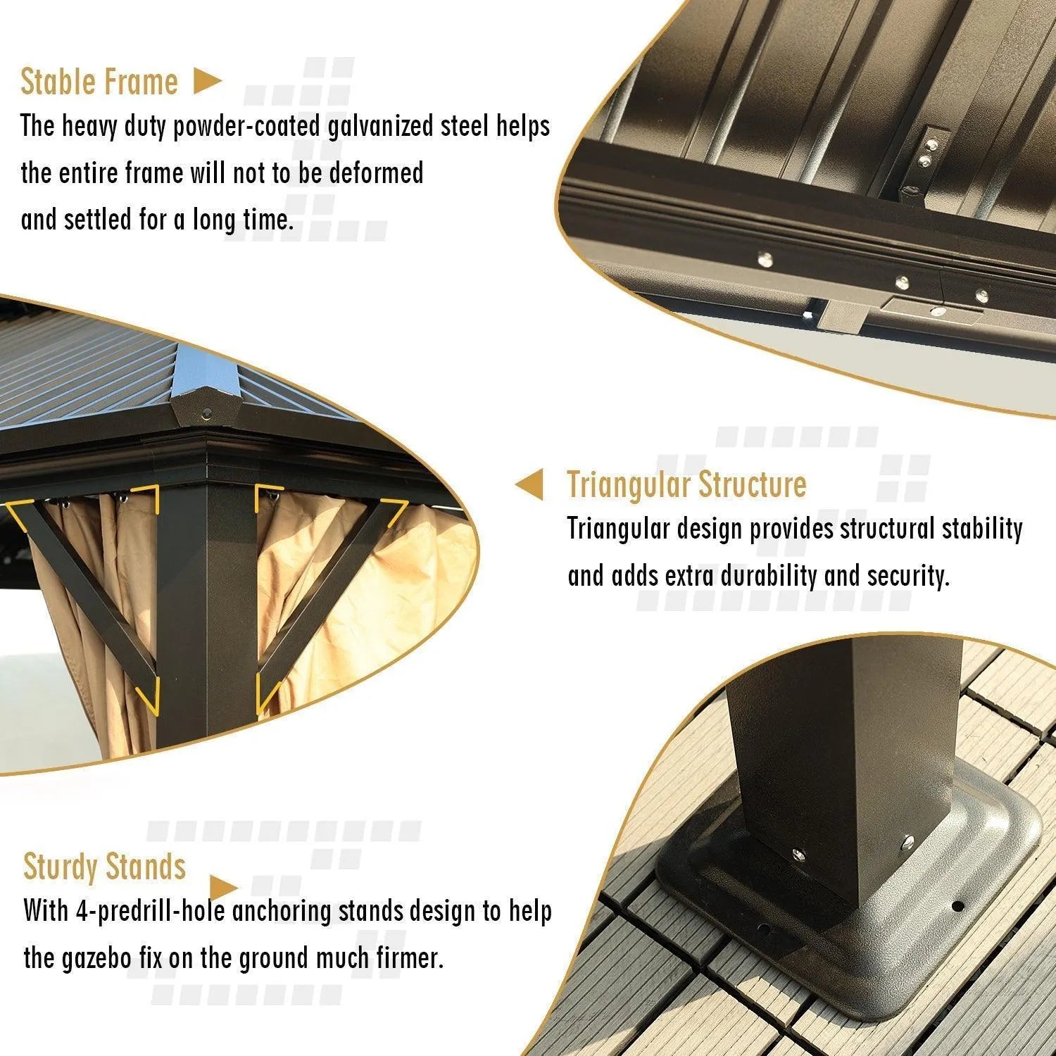 12 x 12 ft. Aluminum Frame Hardtop Roof Gazebo, Outdoor  2-Tier Metal Roof Gazebo with Mosquito Netting and Curtains- Black Gazebo Aoodor LLC
