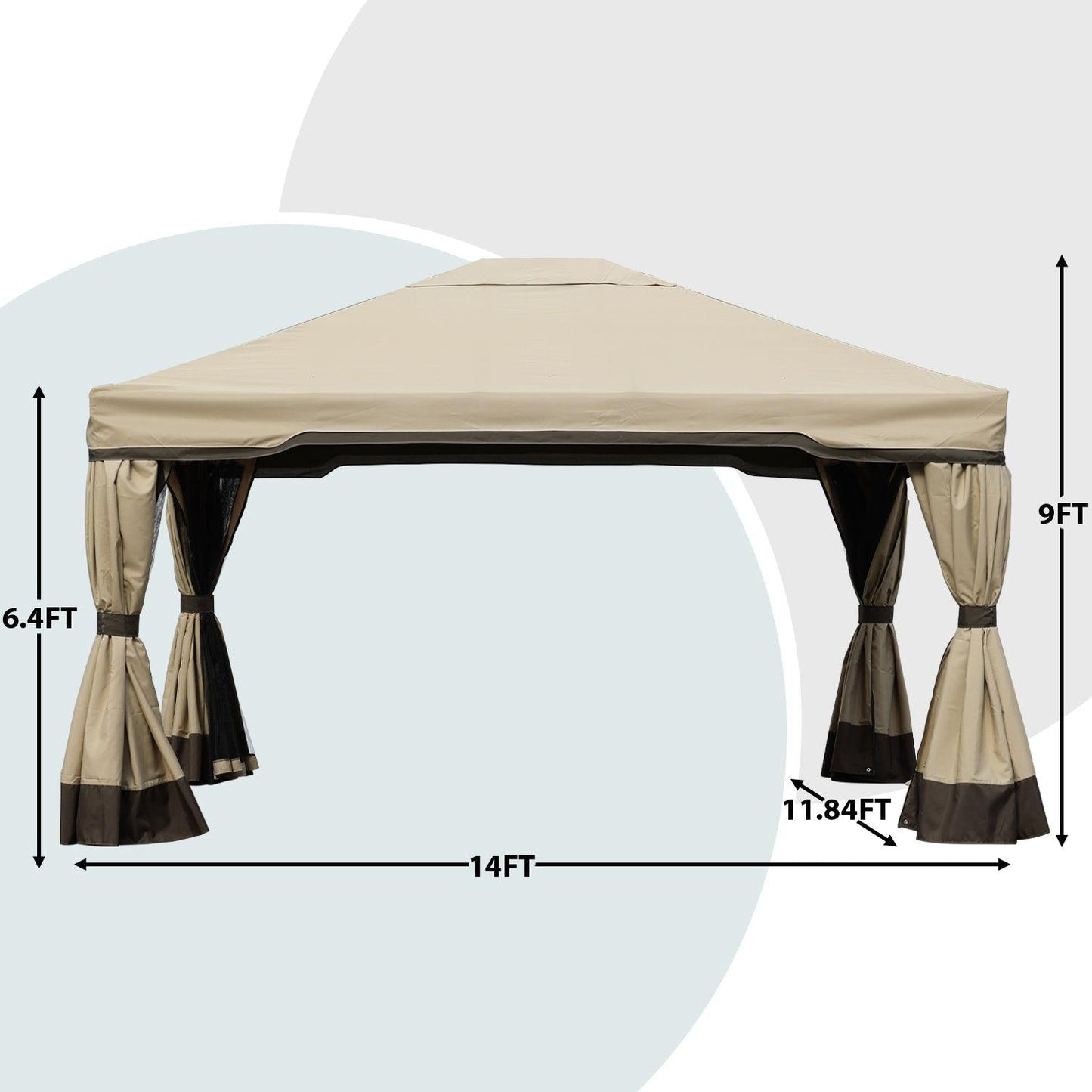 12 x 12 ft. Outdoor Gazebo Tent Canopy Shelter, Aluminum Frame with Privacy Curtain and Netting Gazebo Aoodor LLC 12' x 14' x 9' Brown