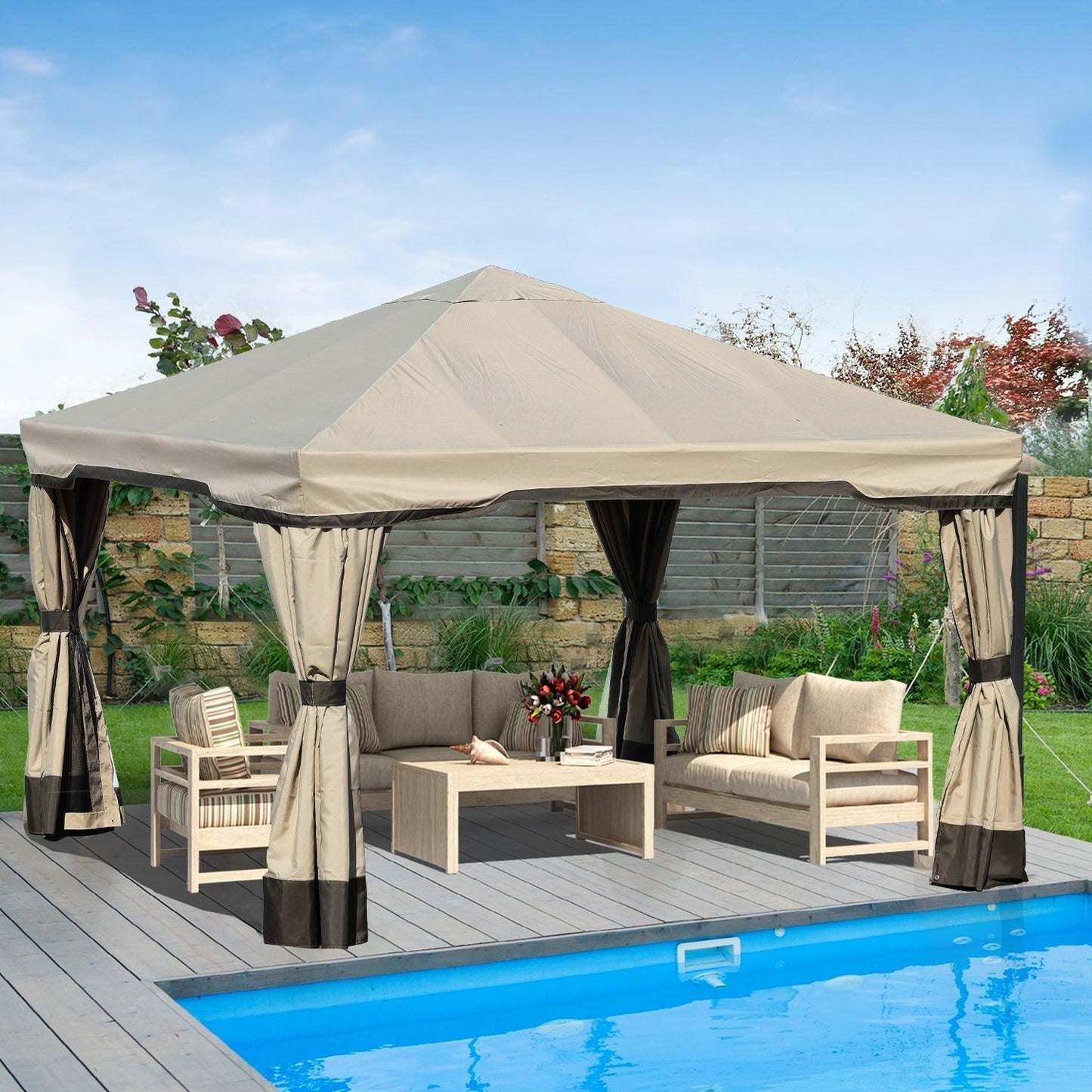 12 x 12 ft. Outdoor Gazebo Tent Canopy Shelter, Aluminum Frame with Privacy Curtain and Netting Gazebo Aoodor LLC