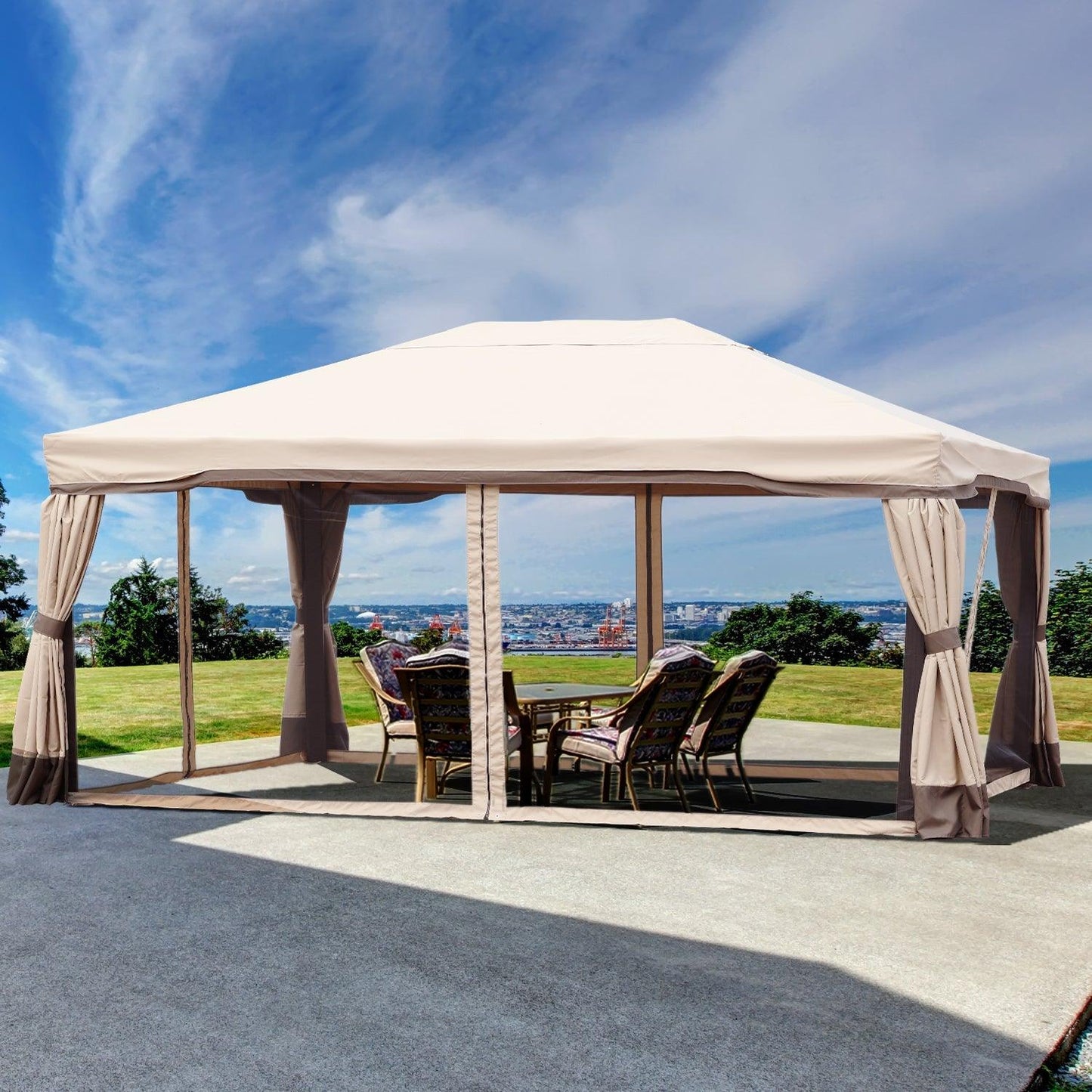 12 x 12 ft. Outdoor Gazebo Tent Canopy Shelter, Aluminum Frame with Privacy Curtain and Netting Gazebo Aoodor LLC