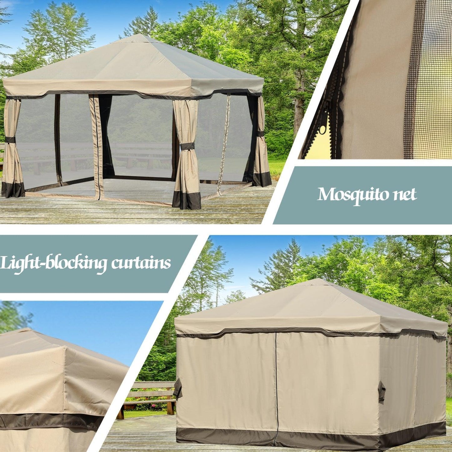 12 x 12 ft. Outdoor Gazebo Tent Canopy Shelter, Aluminum Frame with Privacy Curtain and Netting Gazebo Aoodor LLC