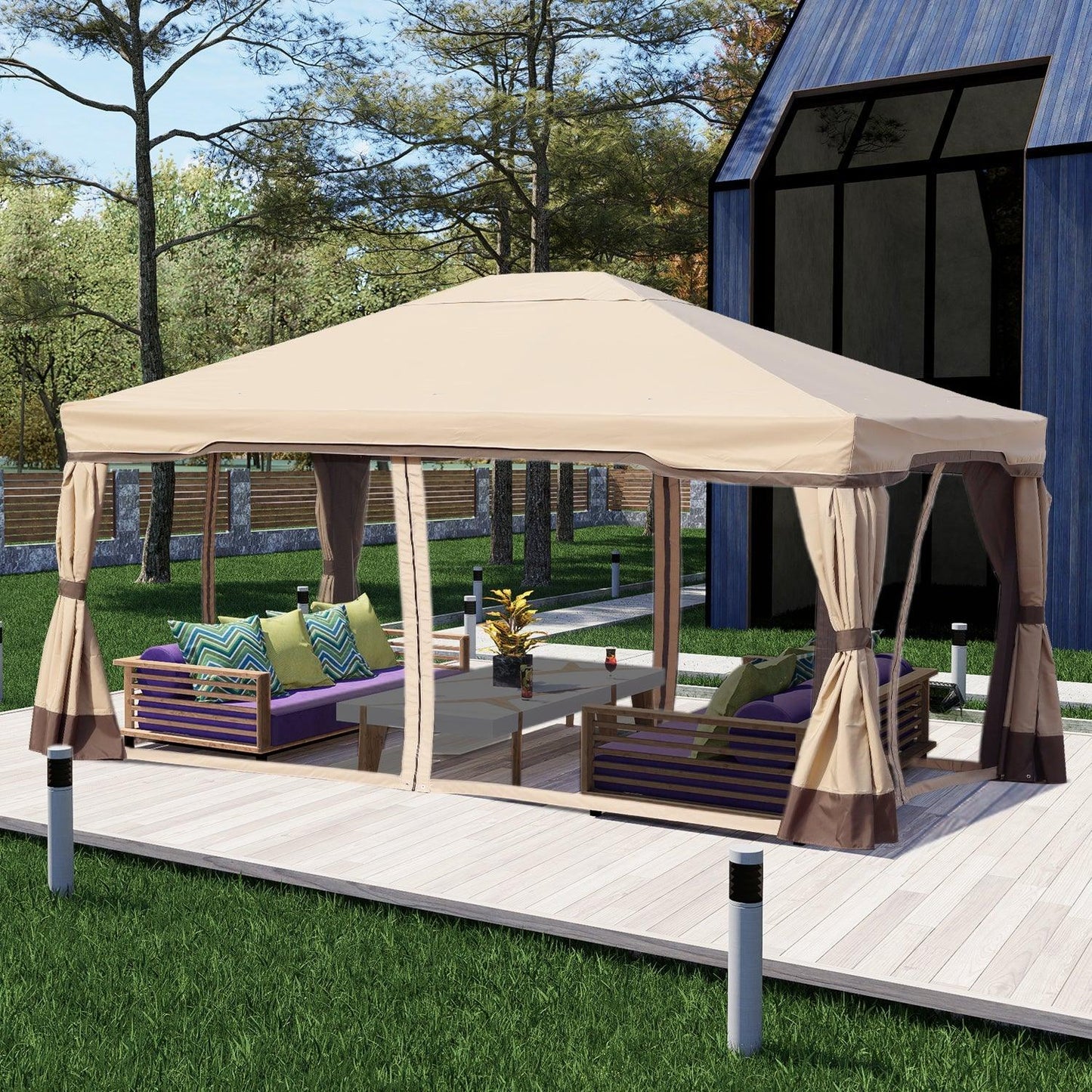12 x 12 ft. Outdoor Gazebo Tent Canopy Shelter, Aluminum Frame with Privacy Curtain and Netting Gazebo Aoodor LLC