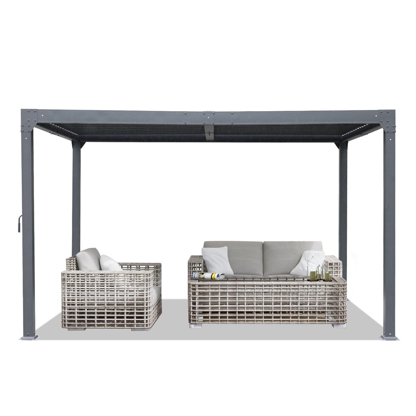 13 x 10 ft. Outdoor Aluminum Louvered Pergola, Sun Shade Shelter with 2 Adjustable Panels - Dark Gray  Aoodor