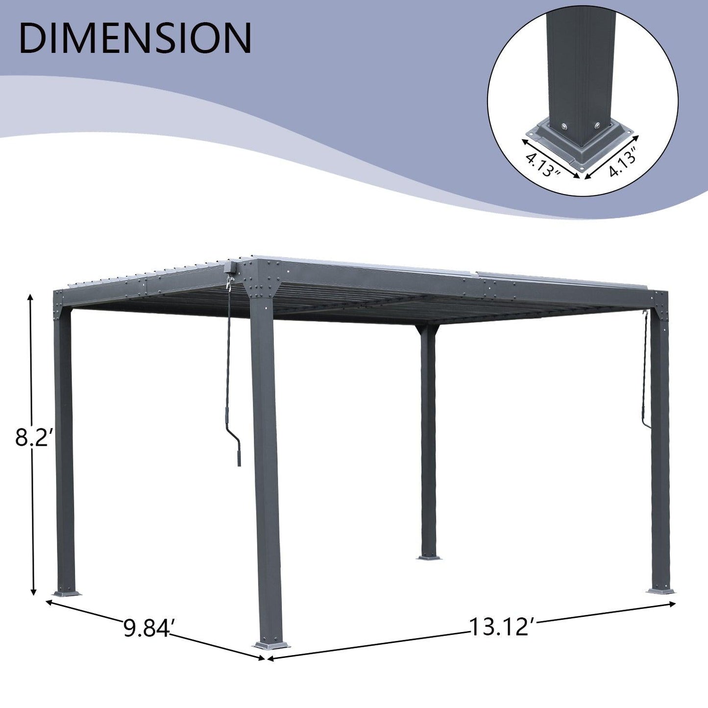 13 x 10 ft. Outdoor Aluminum Louvered Pergola, Sun Shade Shelter with 2 Adjustable Panels - Dark Gray Aoodor
