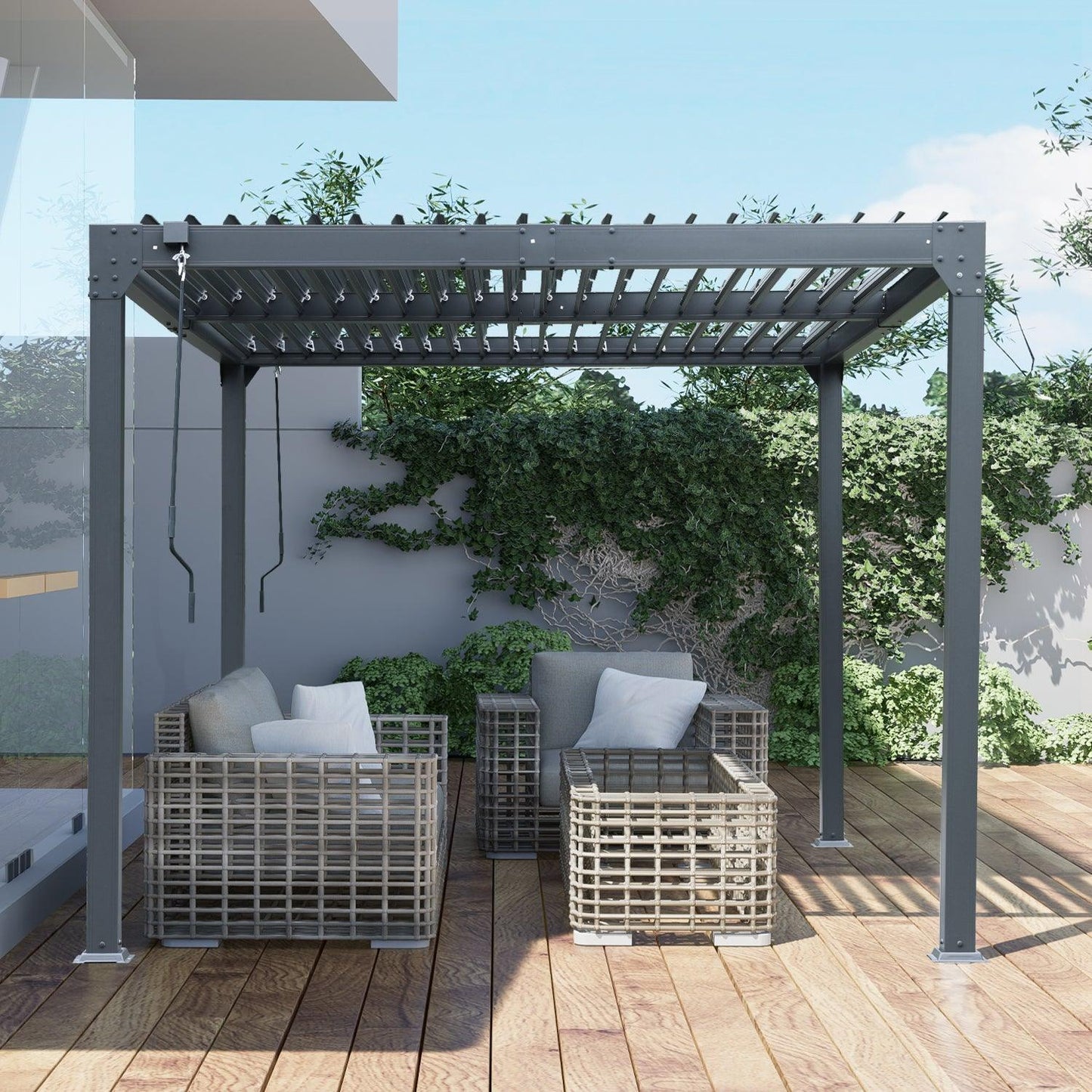 13 x 10 ft. Outdoor Aluminum Louvered Pergola, Sun Shade Shelter with 2 Adjustable Panels - Dark Gray Aoodor