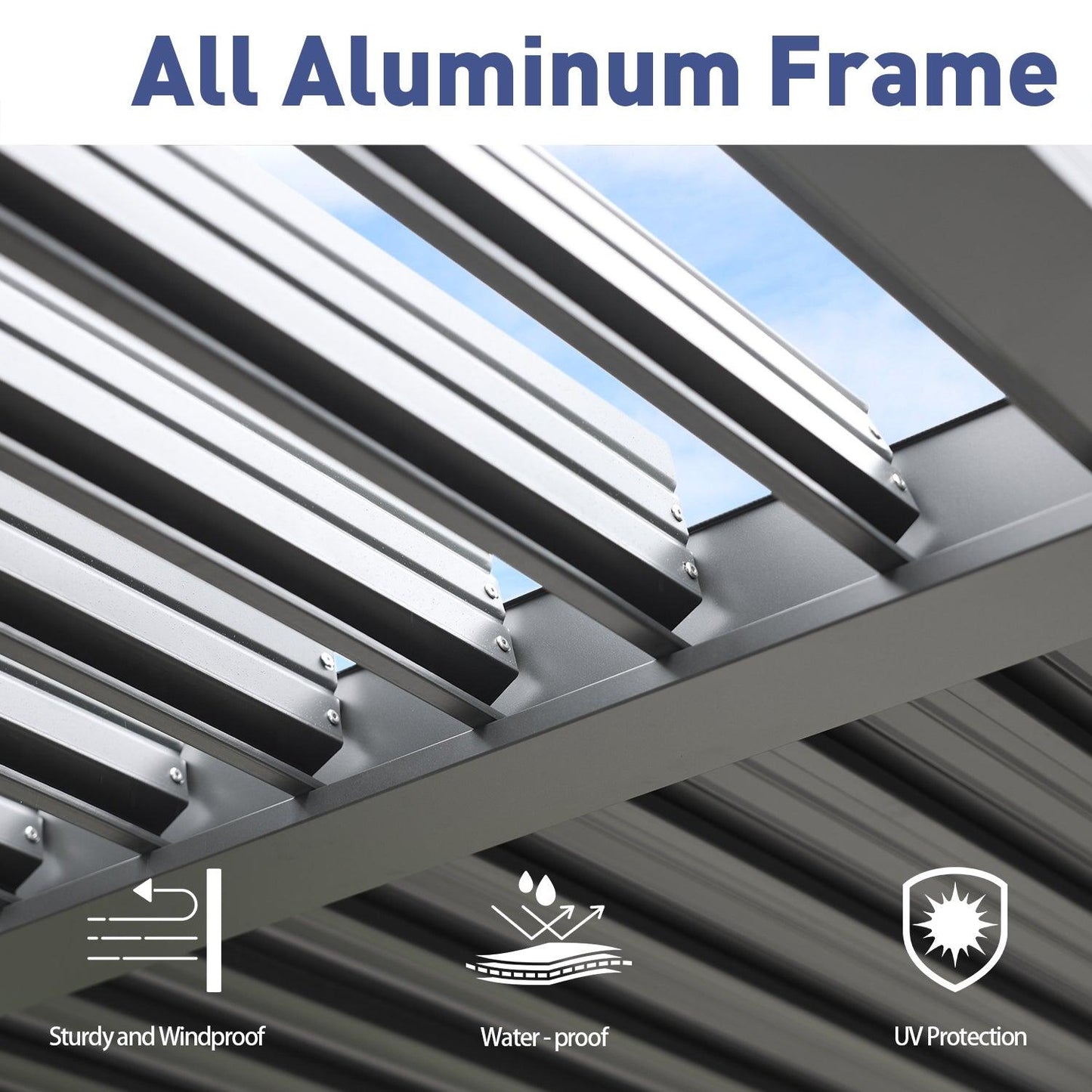 13 x 10 ft. Outdoor Aluminum Louvered Pergola, Sun Shade Shelter with 2 Adjustable Panels - Dark Gray Aoodor