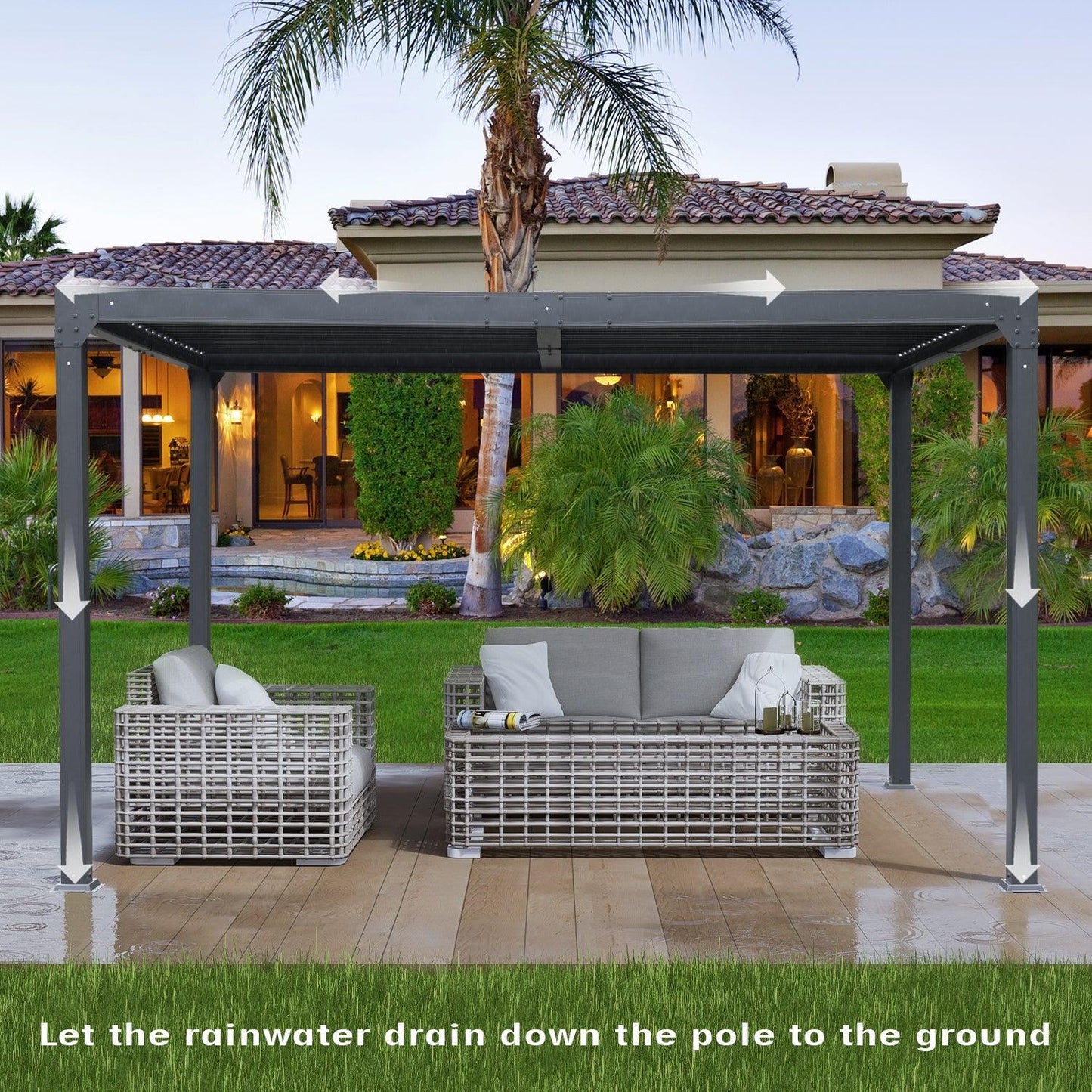 13 x 10 ft. Outdoor Aluminum Louvered Pergola, Sun Shade Shelter with 2 Adjustable Panels - Dark Gray  Aoodor