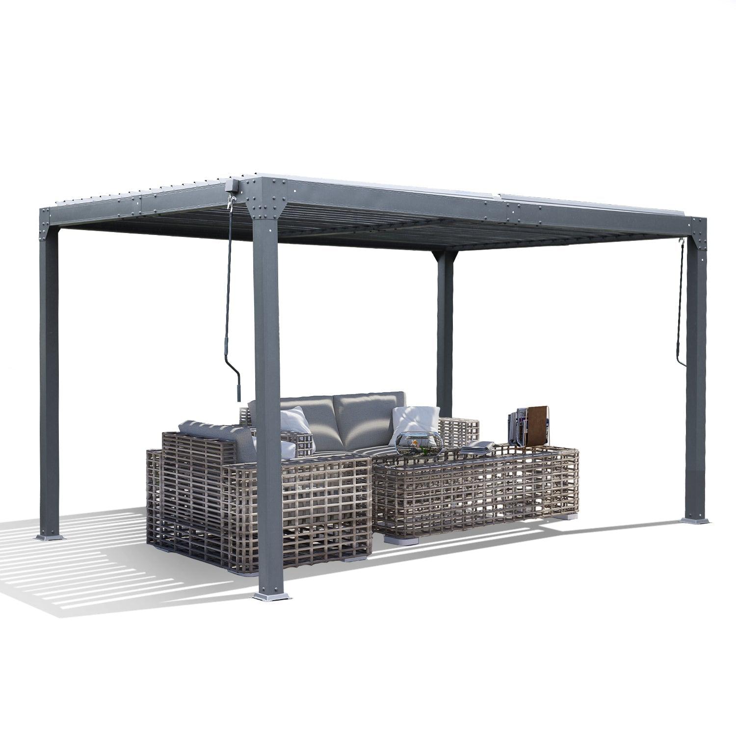 13 x 10 ft. Outdoor Aluminum Louvered Pergola, Sun Shade Shelter with 2 Adjustable Panels - Dark Gray  Aoodor
