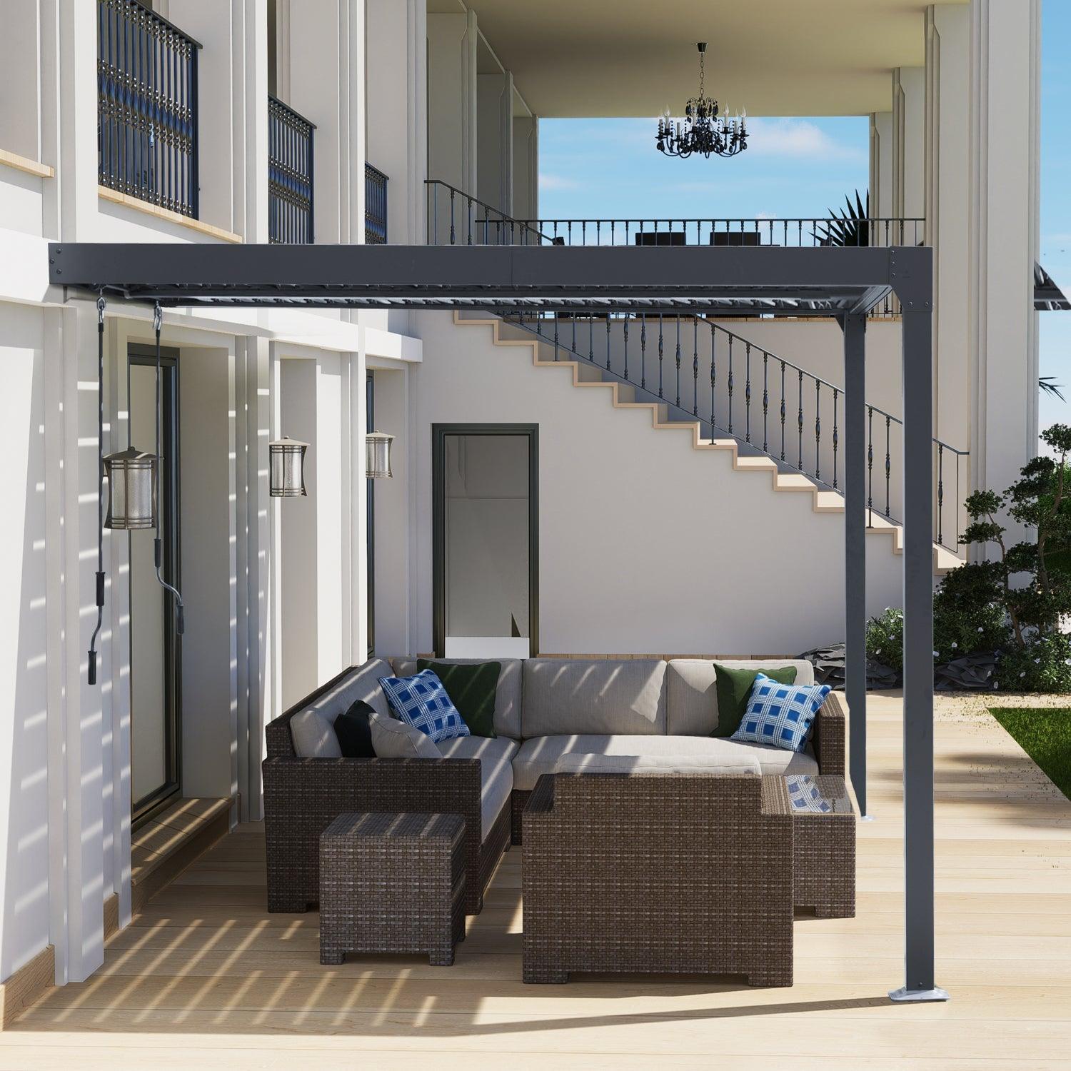 13 x 10 ft. Outdoor Aluminum Wall Mounted Louvered Pergola, Sun Shade Shelter with 2 Adjustable Panels  - Dark Gray/White Louvered Pergola Aoodor LLC