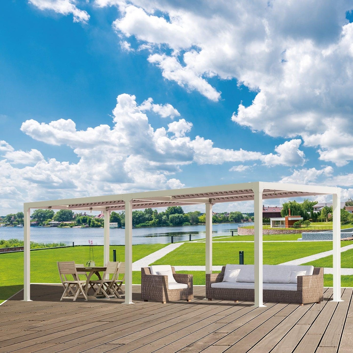 20 x 10 ft. Outdoor Aluminum Louvered Pergola Sun Shade Shelter with Adjustable Panels- White Pergola Aoodor LLC