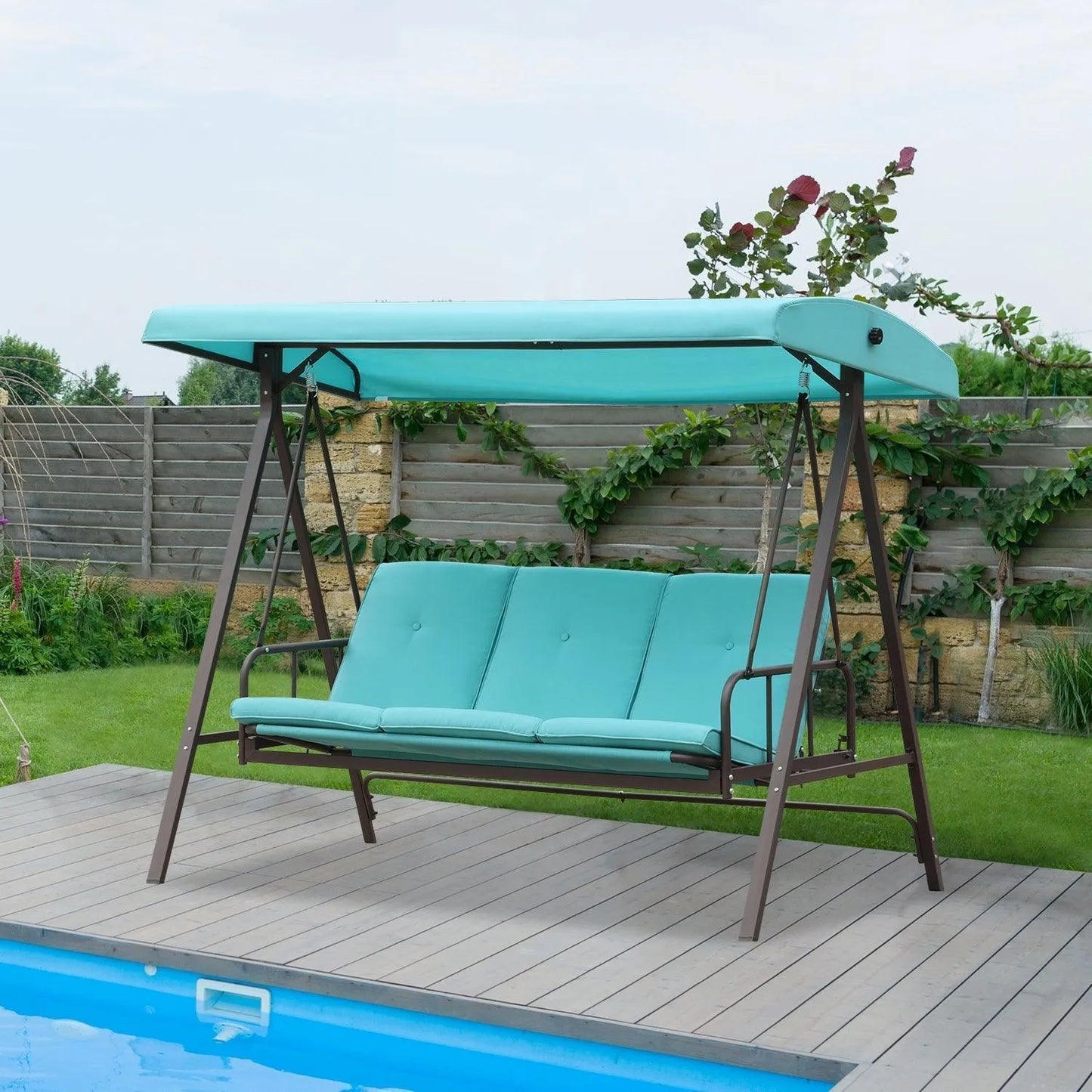 3-Person Outdoor Patio Swing Chair with Adjustable Canopy Furniture Aoodor